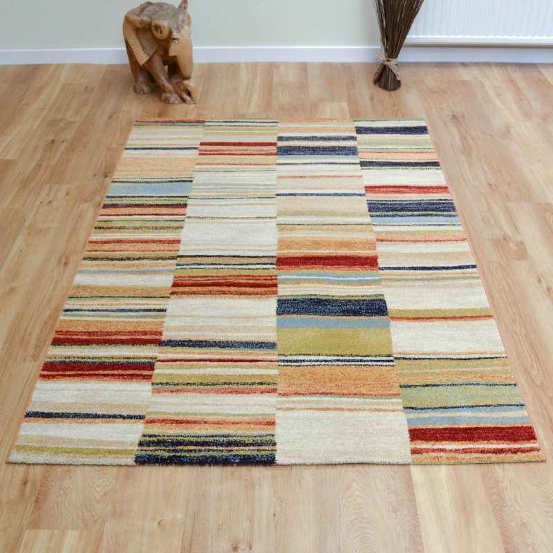 Woodstock Striped Block Rugs 32303 6372 in Beige Multi