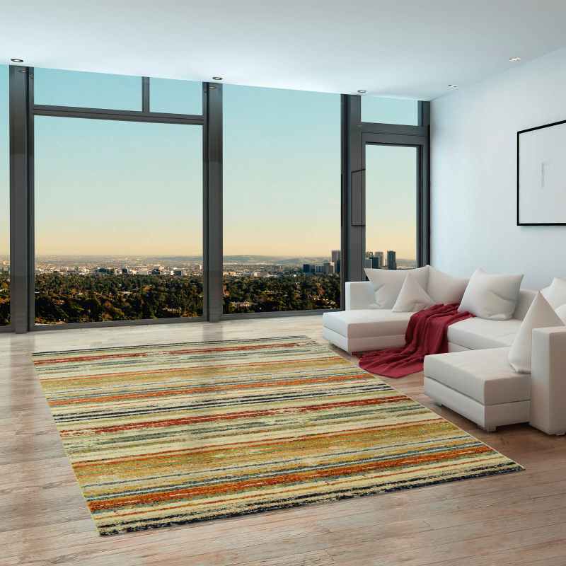 Woodstock Striped Rugs 32651 6362 in Green Multi