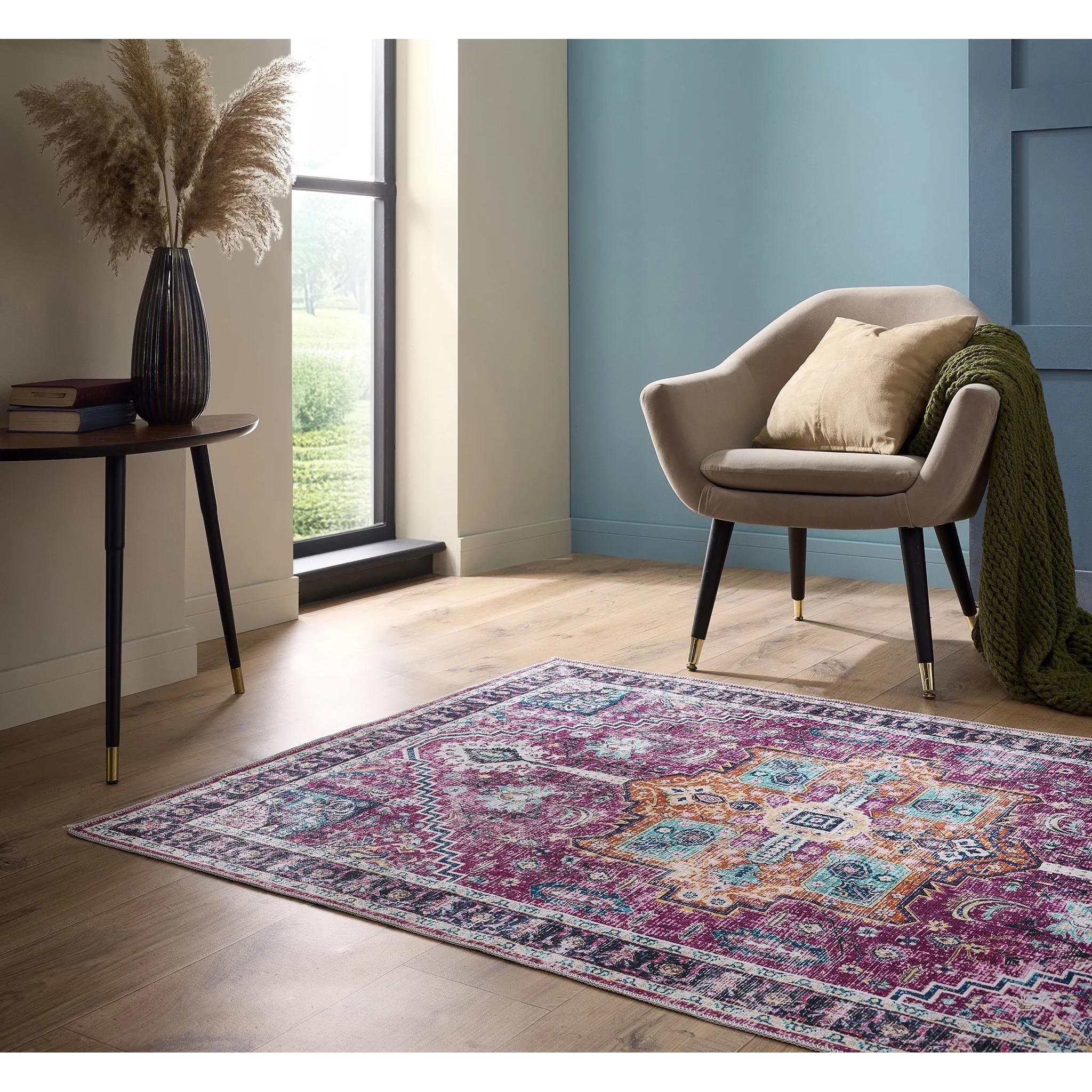 Origins Washable Granada Ruby Traditional Vibrant Coloured Red Rug Large 160x230 cm (5'3"x7'7")