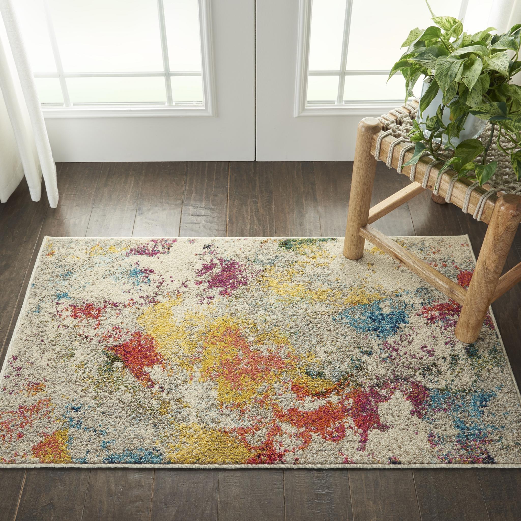 Celestial CES12 Modern Abstract Pictorial Ivory Multicolour Rug by Nourison Small 66x114 cm (2'2"x3'9")