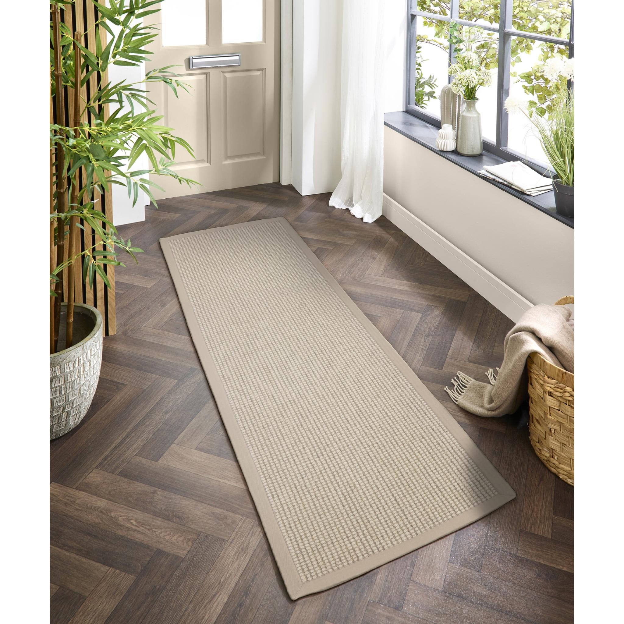 Sisal Boucle Durable Classic Bordered Style Natural Rug with Beige Border Runner 67x200 cm (2'2"x6'7")