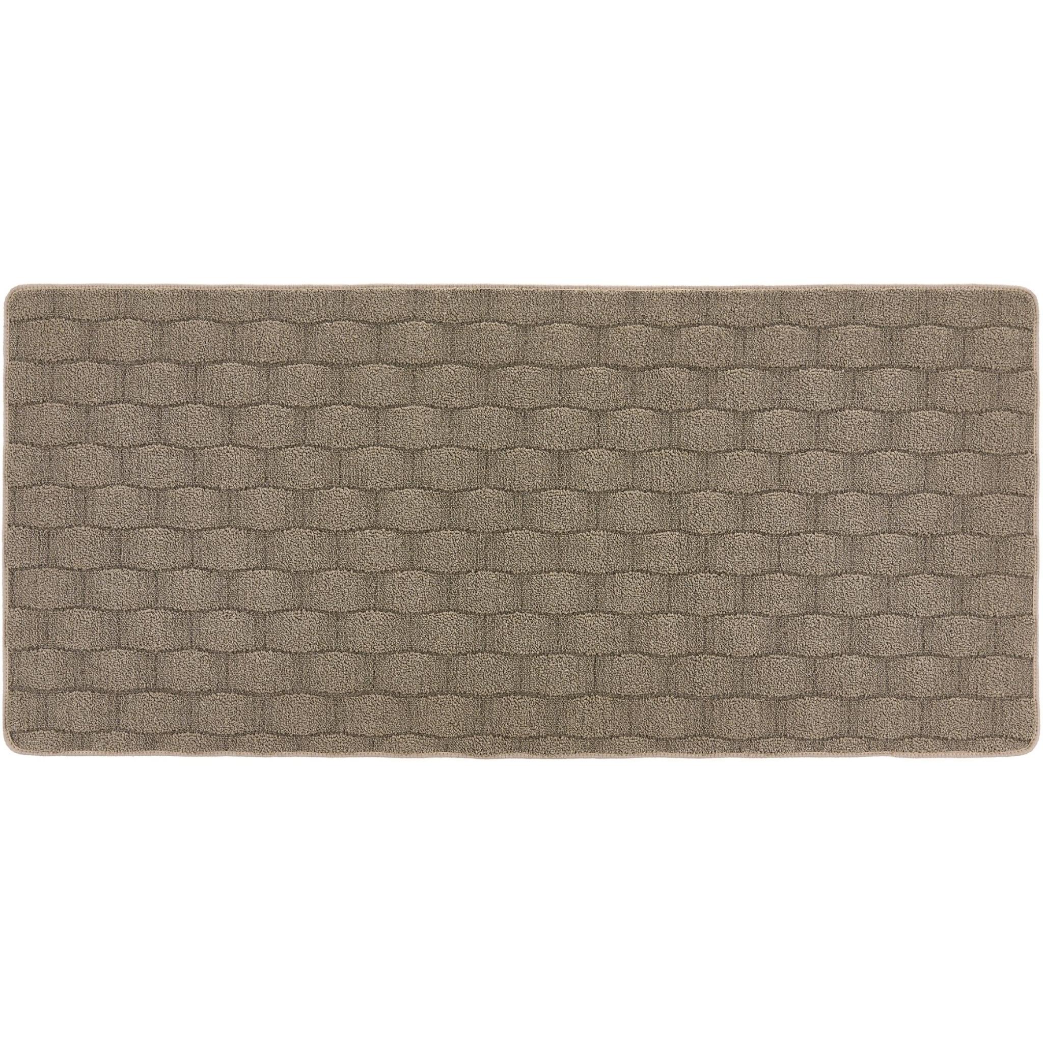 Washable Sculptred Rug for Door Entrance Basketweave Pattern Non-Slip Rug in Mink Short Runner 67x150 cm (2'3"x5')