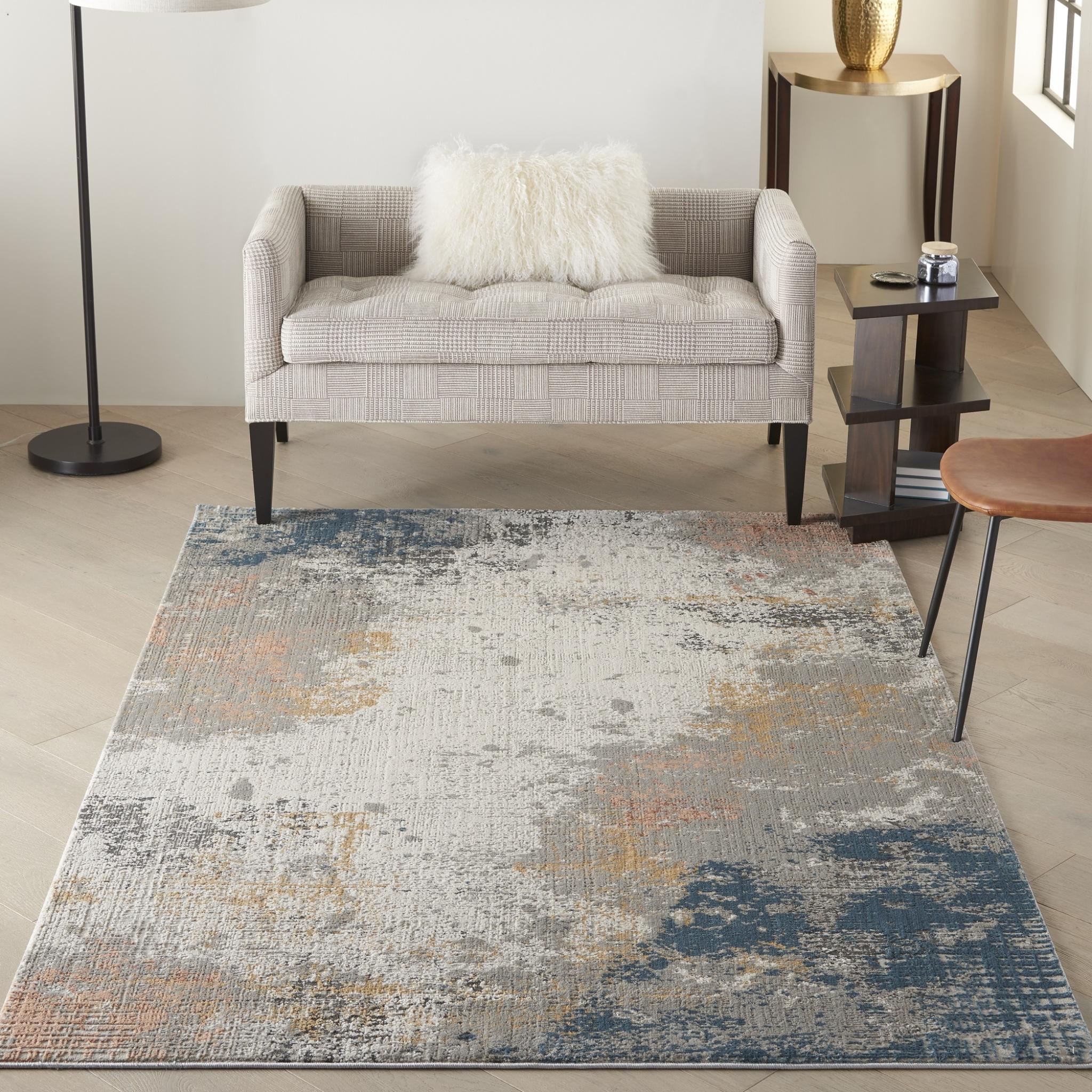 Rustic Textures RUS13 Modern Painterly Abstract Rug in Grey Blue Medium 120x180 cm (4'x5'11'')
