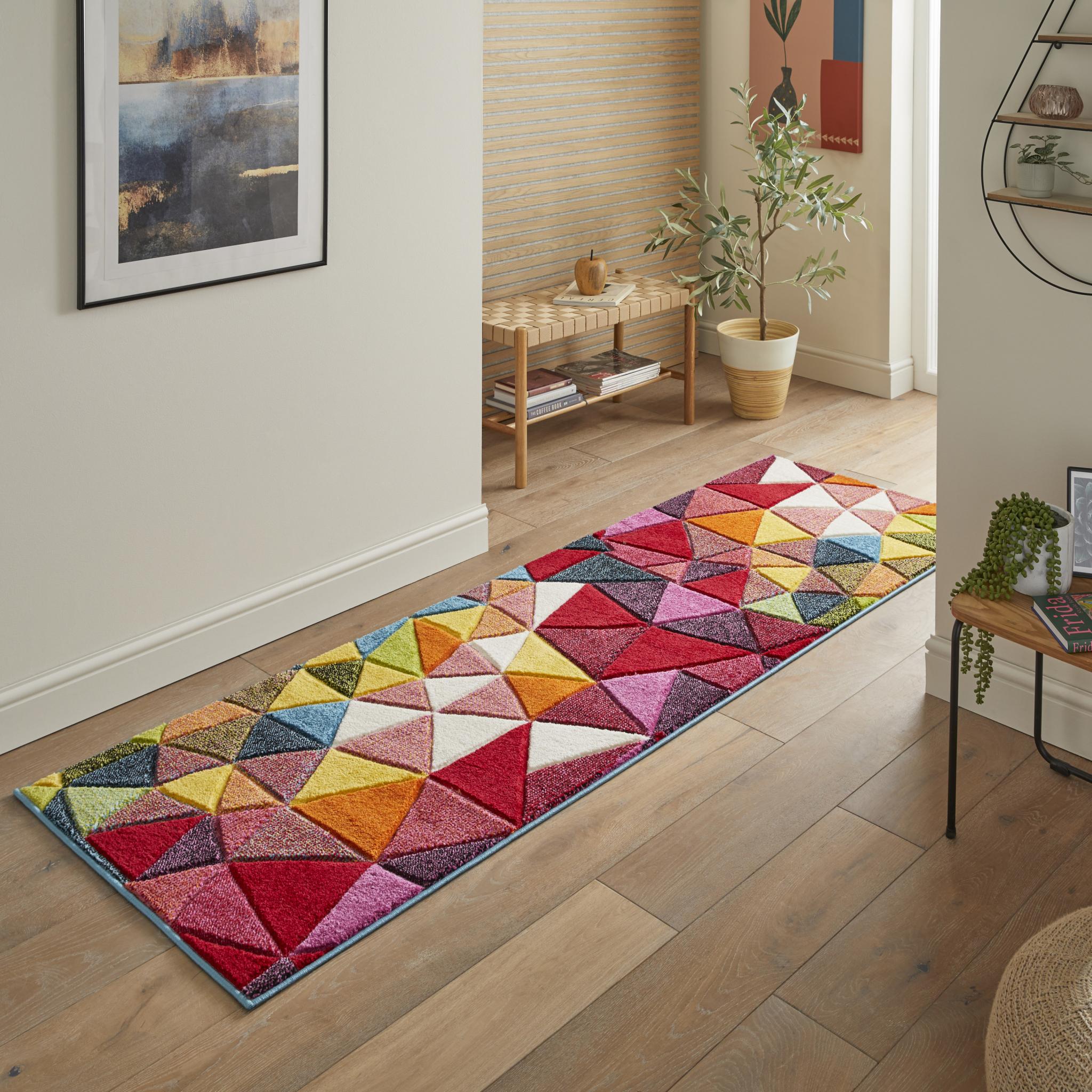 Viva VIV103 Geometric Carved Bright Multicolours Rug by Concept Looms Runner 80x240 cm (2'7"x7'11")
