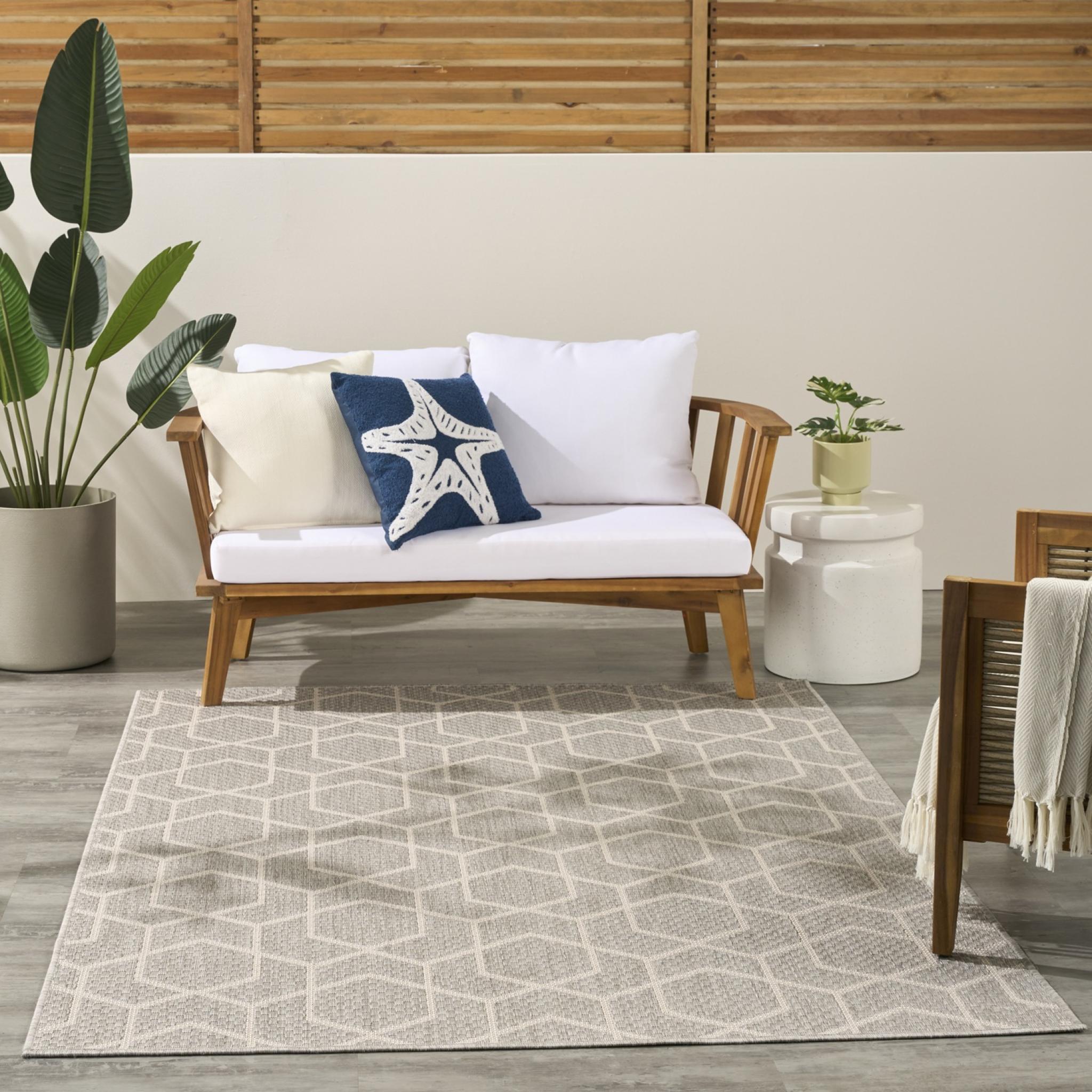 Horizon Indoor Outdoor Rug Modern Geometric Classic Trellis HOZ01 Grey Rug by Nourison Medium 152 x 213 cm (5'x7')