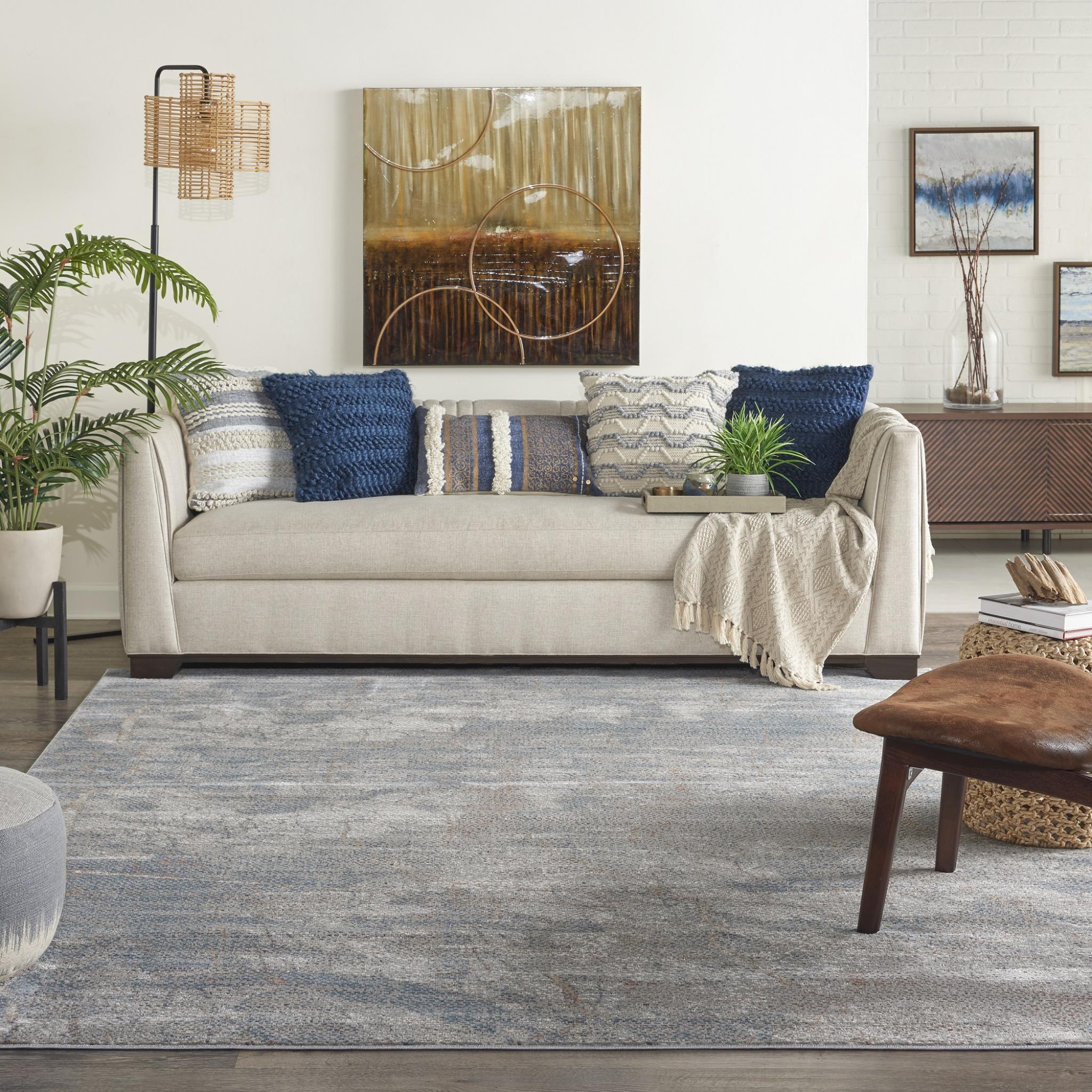 Rustic Textures RUS15 Modern Abstract Rug in Light Grey Blue X-Large 240x320 cm (7'10''x10'6'')