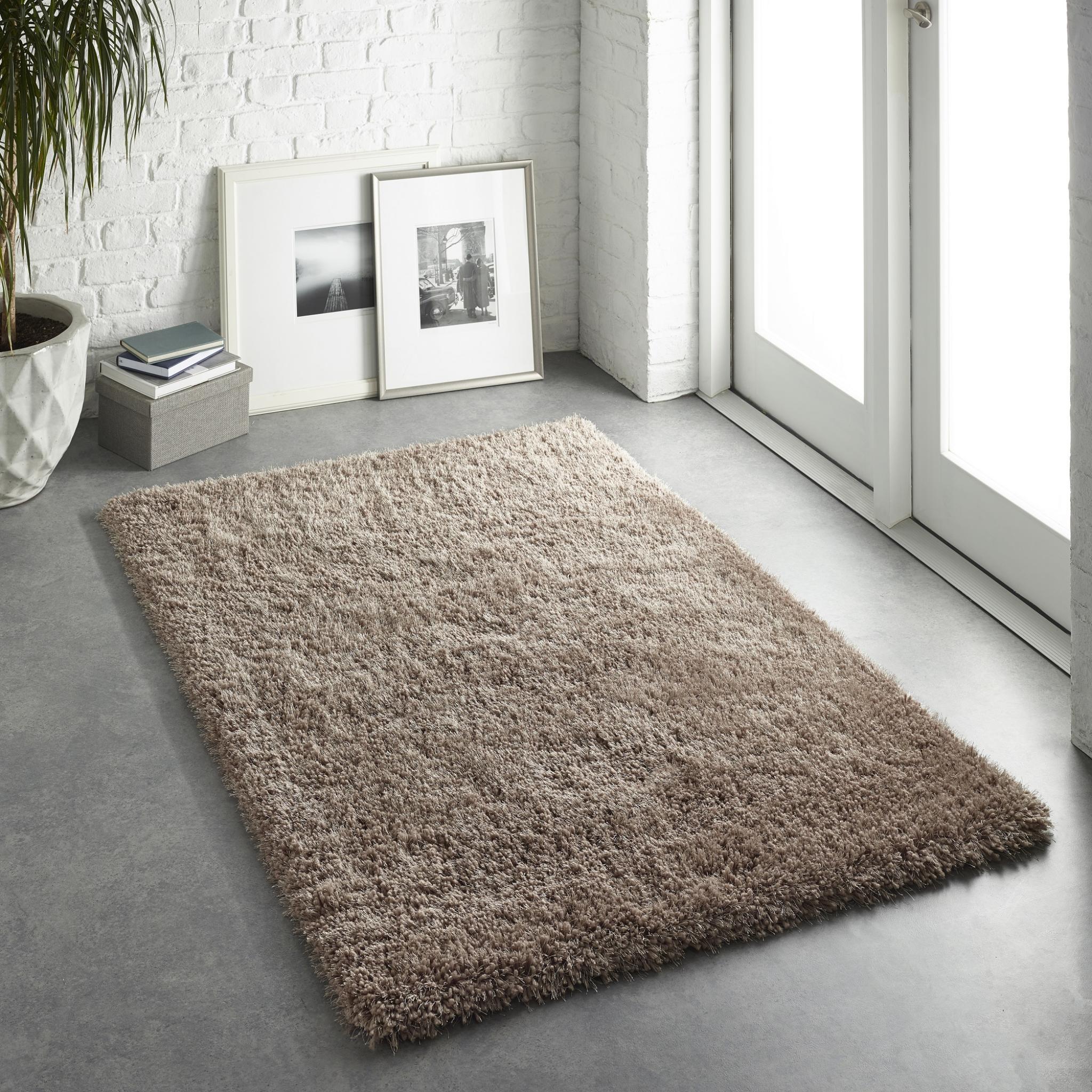 Chicago Shaggy Modern Plain Rug Hallway Runner Circle in Latte Small 90x150 cm (3x5')