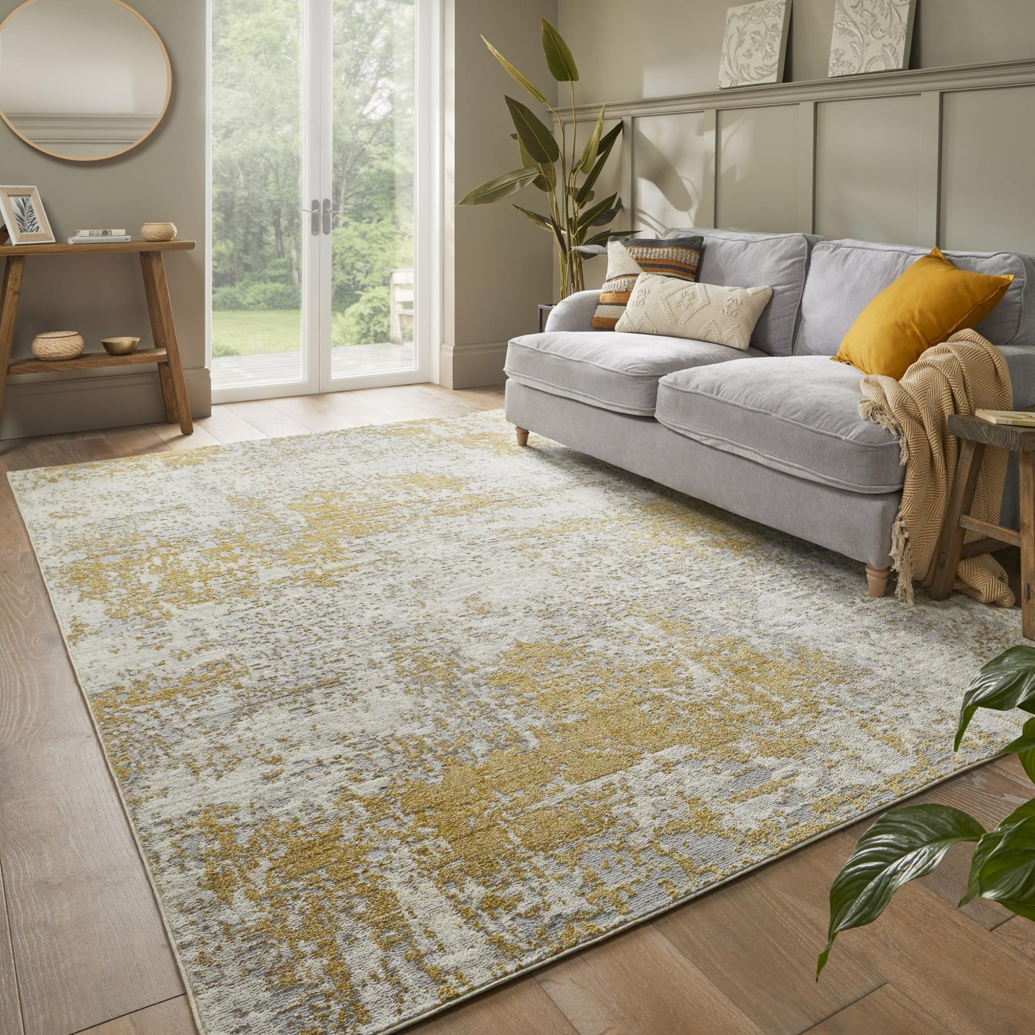 Rossa ROS03 Modern Abstract Rug in Ivory Gold Large 160x230 cm (5'3"x7'7")