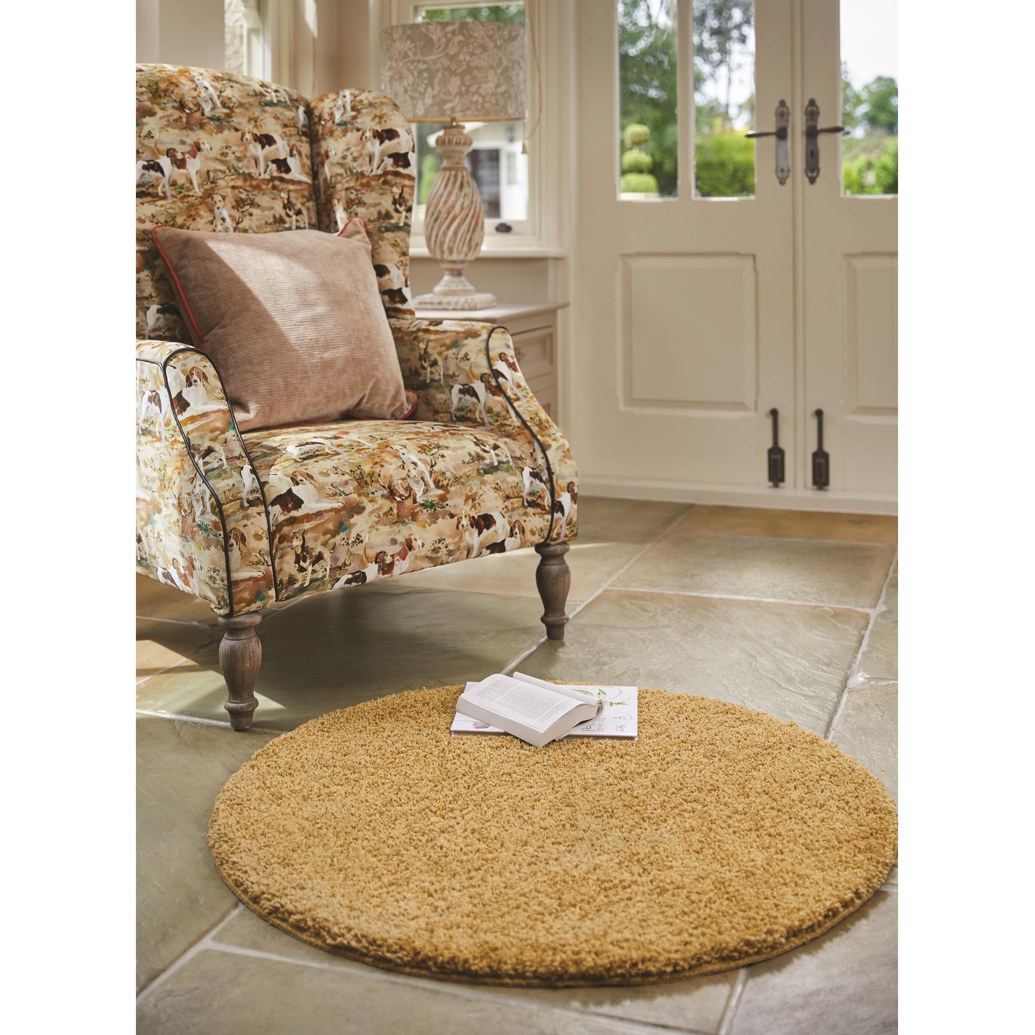 My Washable Shaggy Non-Slip Rug in Ochre Yellow Round 100x100 cm (3'4"x3'4")