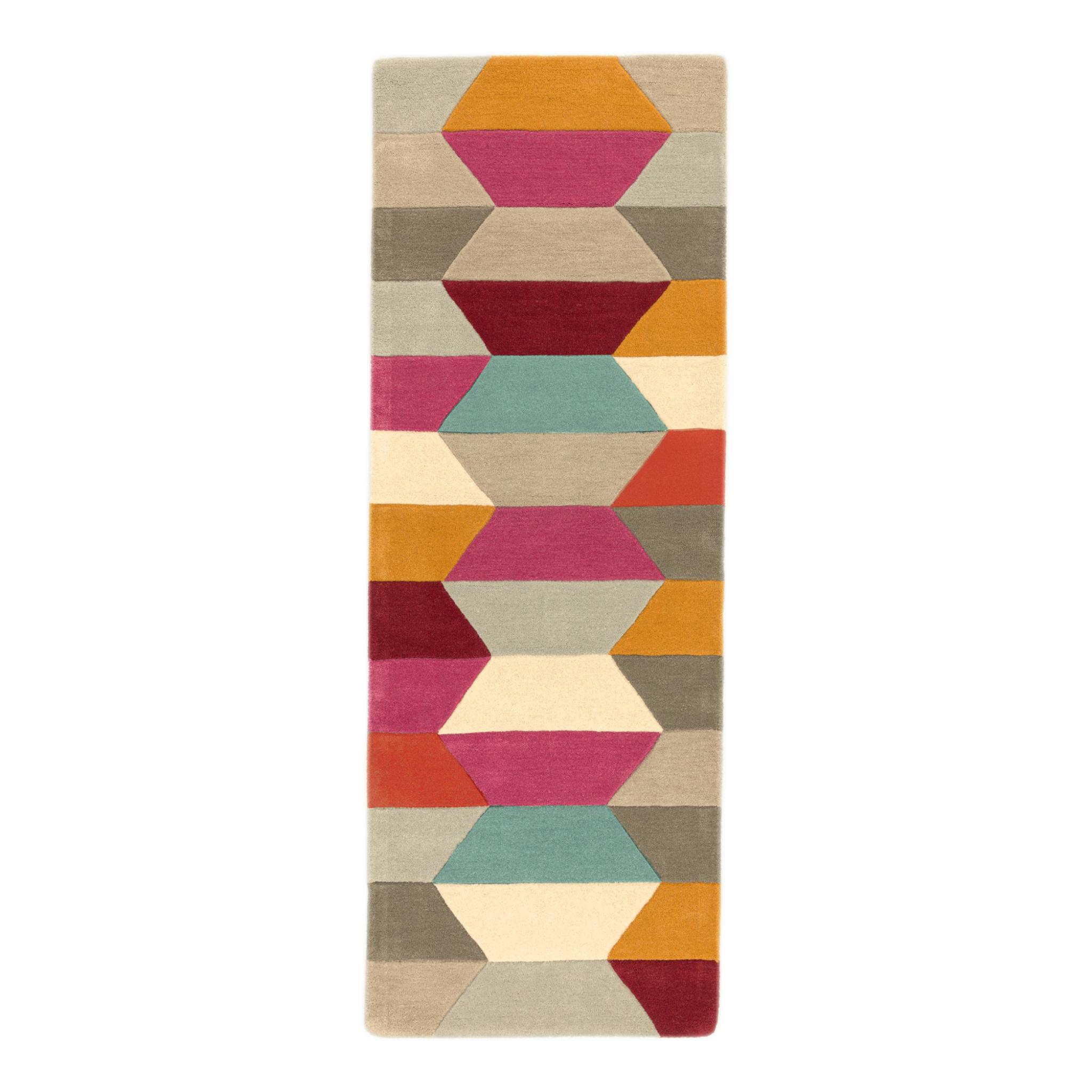 Funk Hand Tufted Wool Honeycomb Bright Multi Coloured Pastel Rug Hall Runner Bright Multi 70x200cm (2'4''x6'7'') Runner