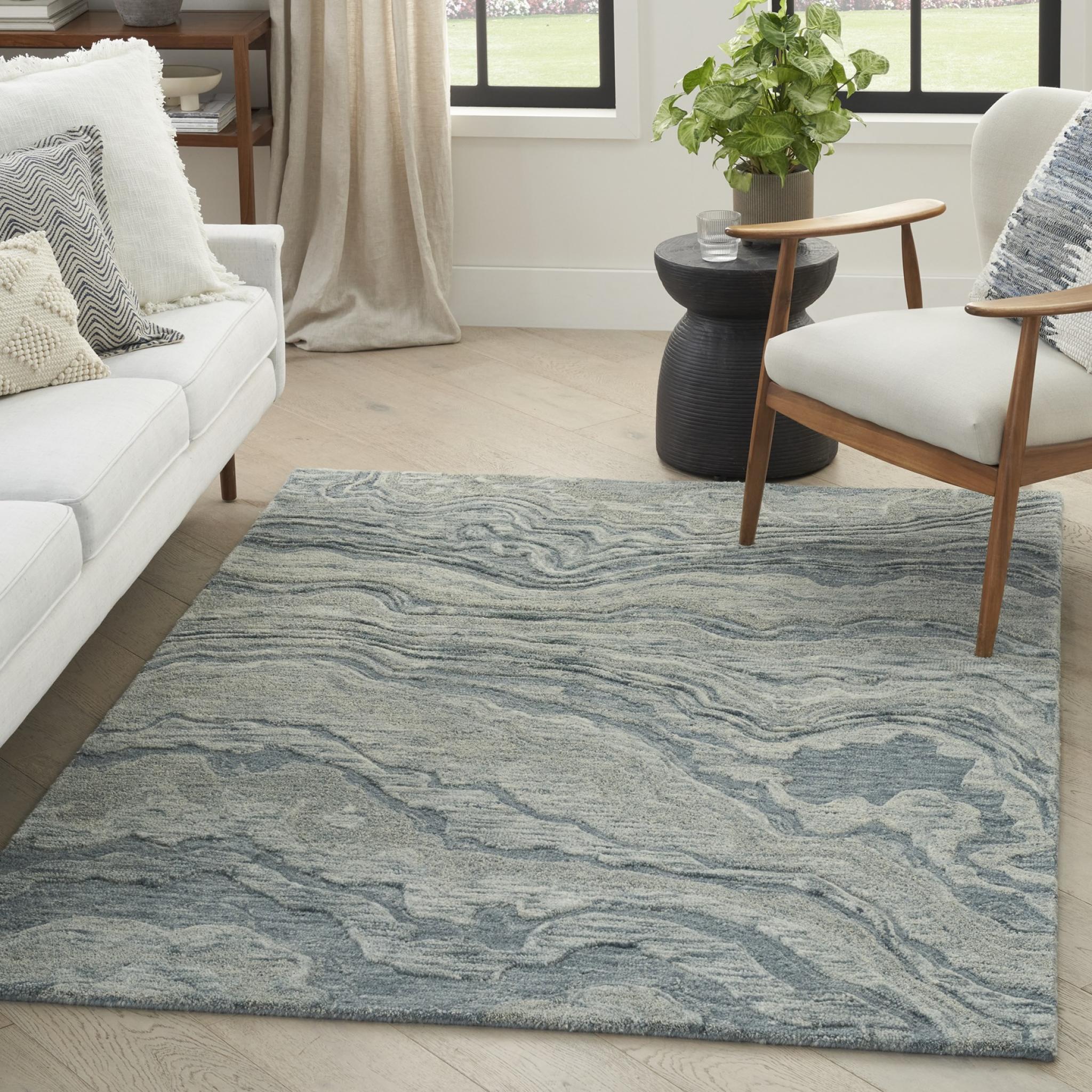 Graceful GRU01 Blue Modern Abstract Wool Rug & Hallway Runner by Nourison Medium 114x175 cm (4'x5'9'')