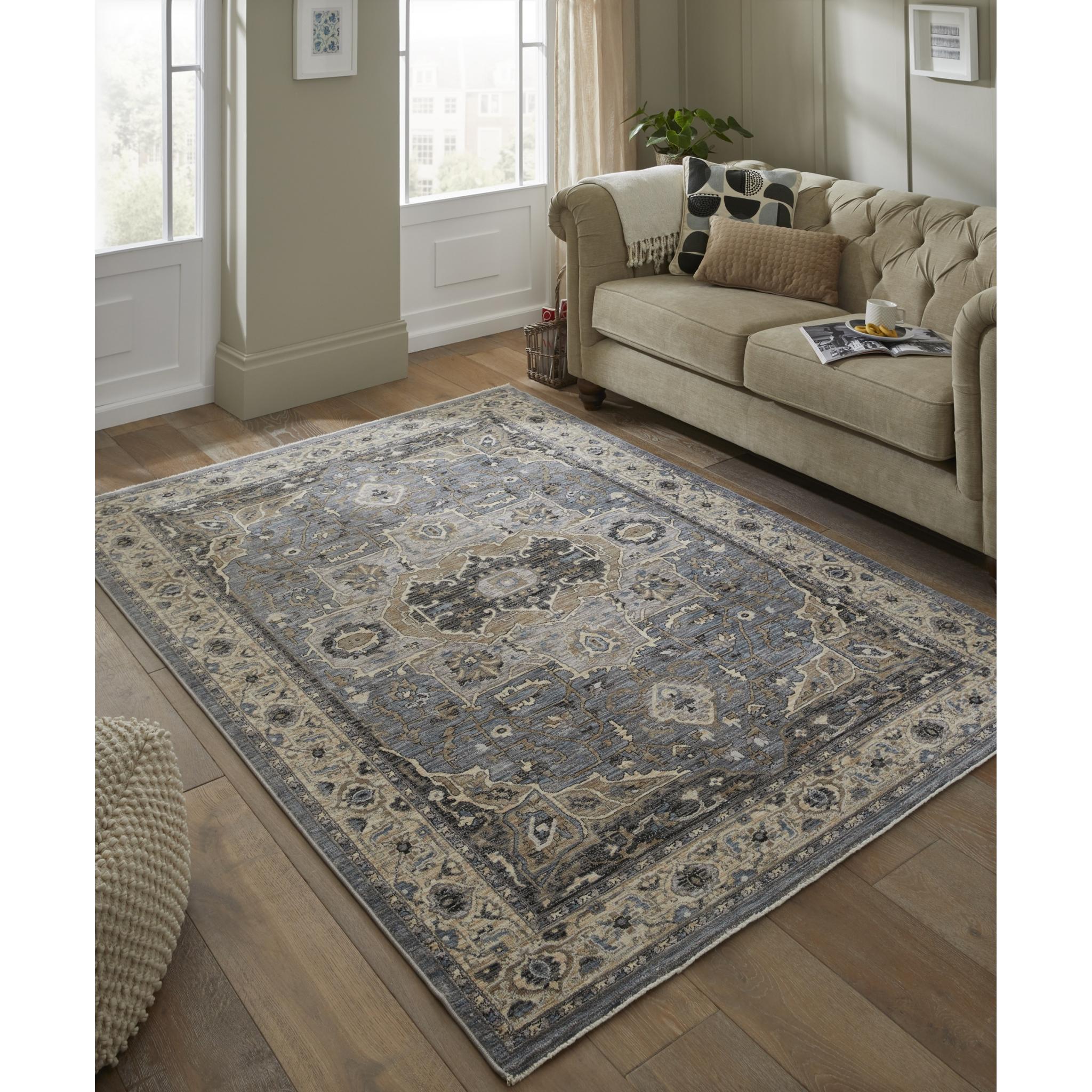 Legacy LEG04 Traditional Oriental Medallion Bordered Classic Rug in Blue Beige X-Large 230x300 cm (7'10"x9'10")
