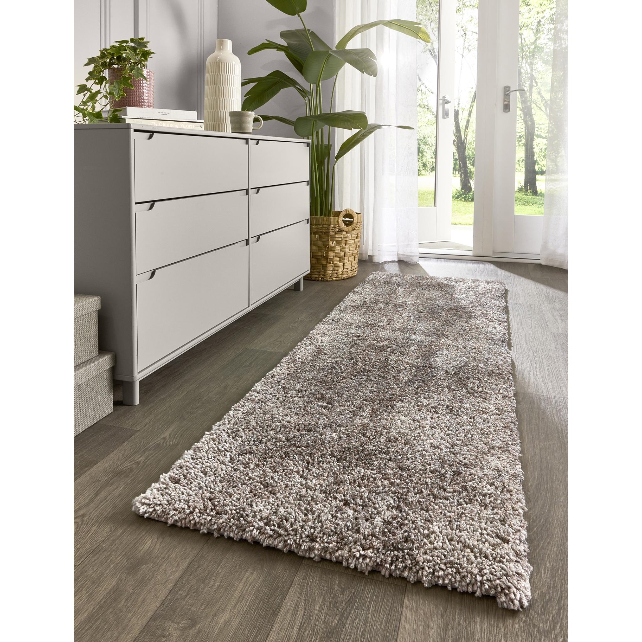 Hadley Rug Modern Plain Marbled Effect Shaggy Thick Soft Fluffy Beige Grey Mix Rug by Origins Runner 67x200 cm (2'2"x6'7")