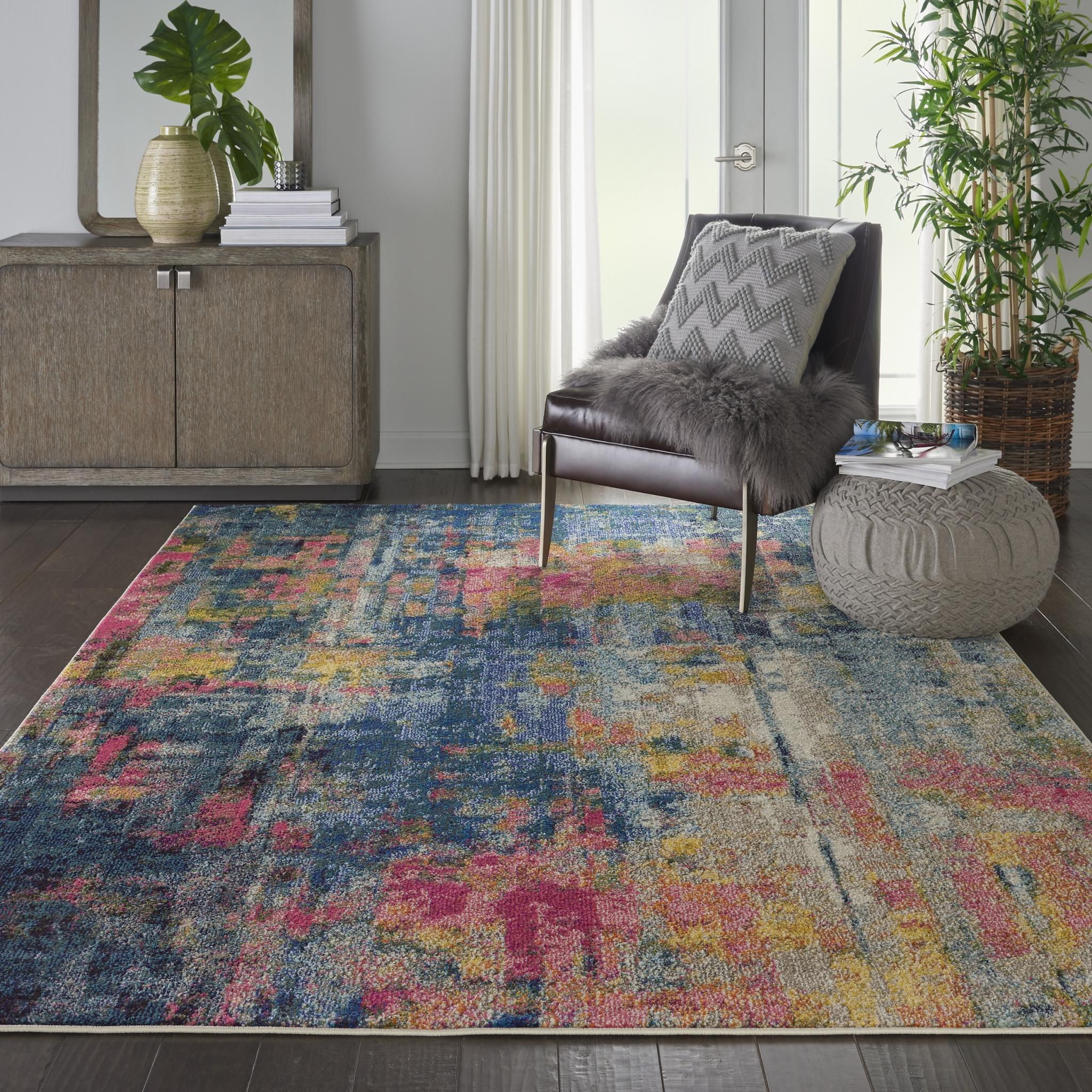 Celestial CES09 Modern Abstract Pictorial Blue Yellow Rug by Nourison X-Large 201x292 cm (6'7"x9'7")