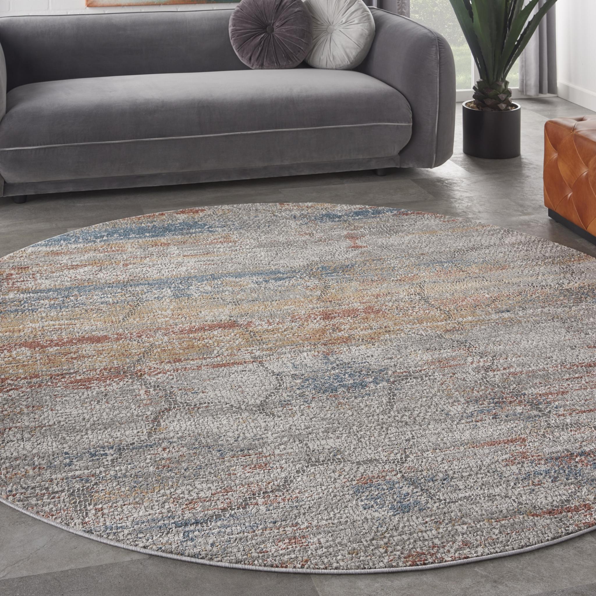 Rustic Textures RUS11 Modern Abstract Circle Round Rug in Multi Colours Round Large 160x160 cm (5'3''x5'3'')