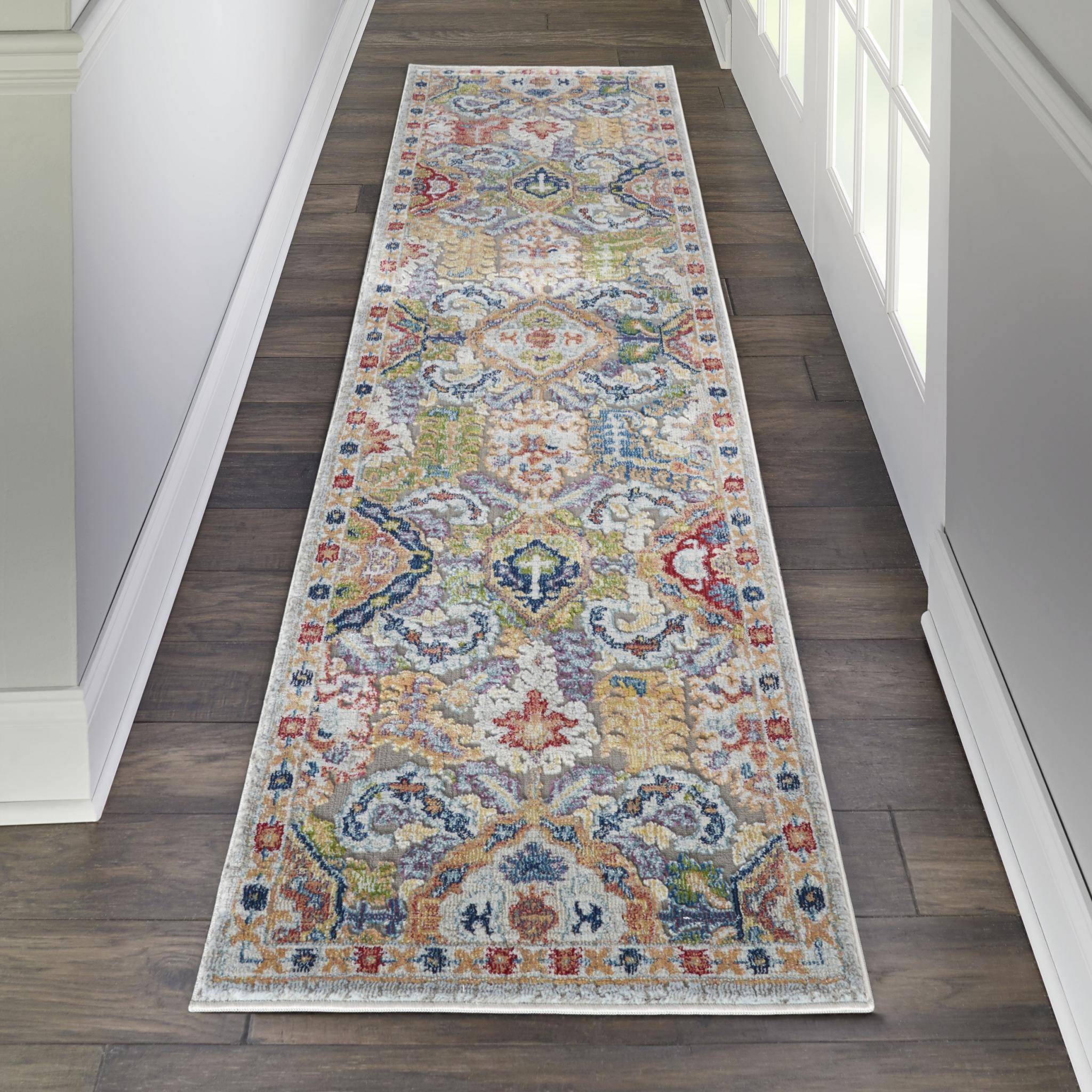 Nourison Ankara Vintage Antique Traditional ANR12 Rug Runner Round in Grey Multi Colour 61x183 cm (2'x6'') Runner