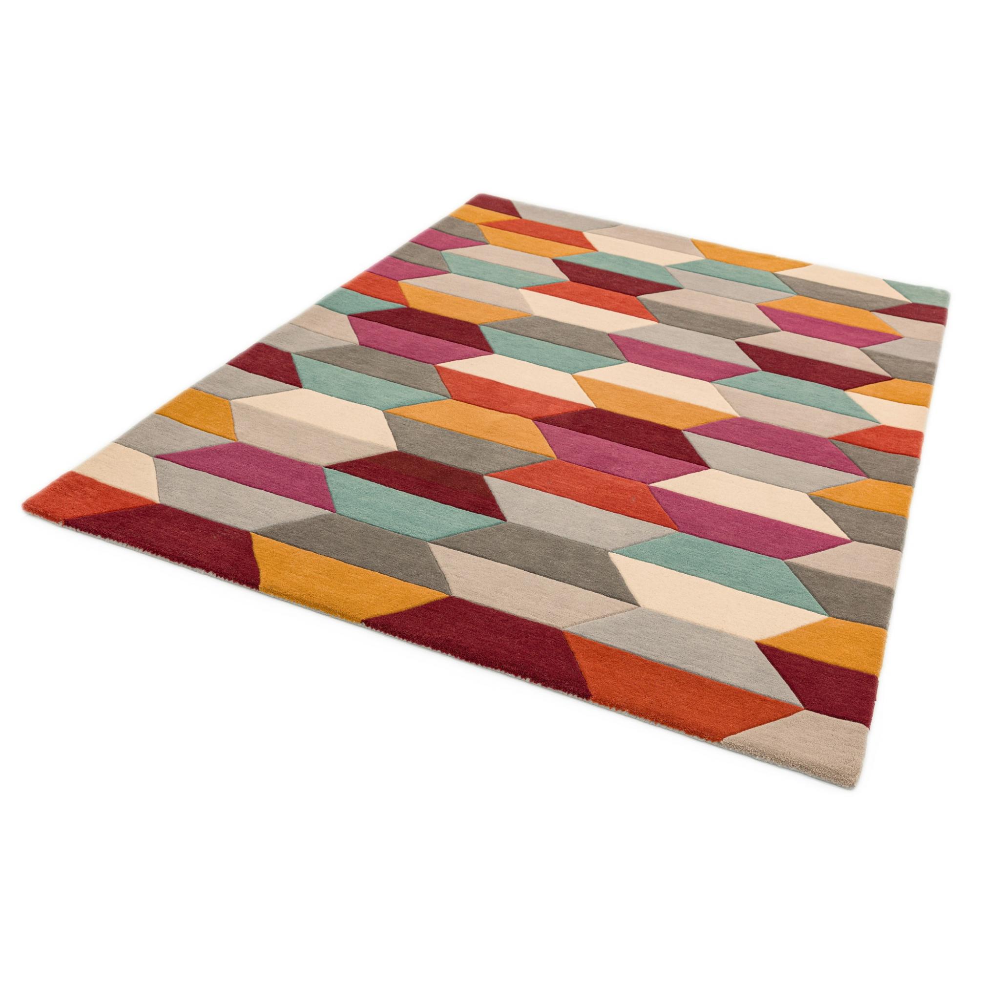 Funk Hand Tufted Wool Honeycomb Bright Multi Coloured Pastel Rug Hall Runner Bright Multi 140x200cm (4'6''x6'7'')