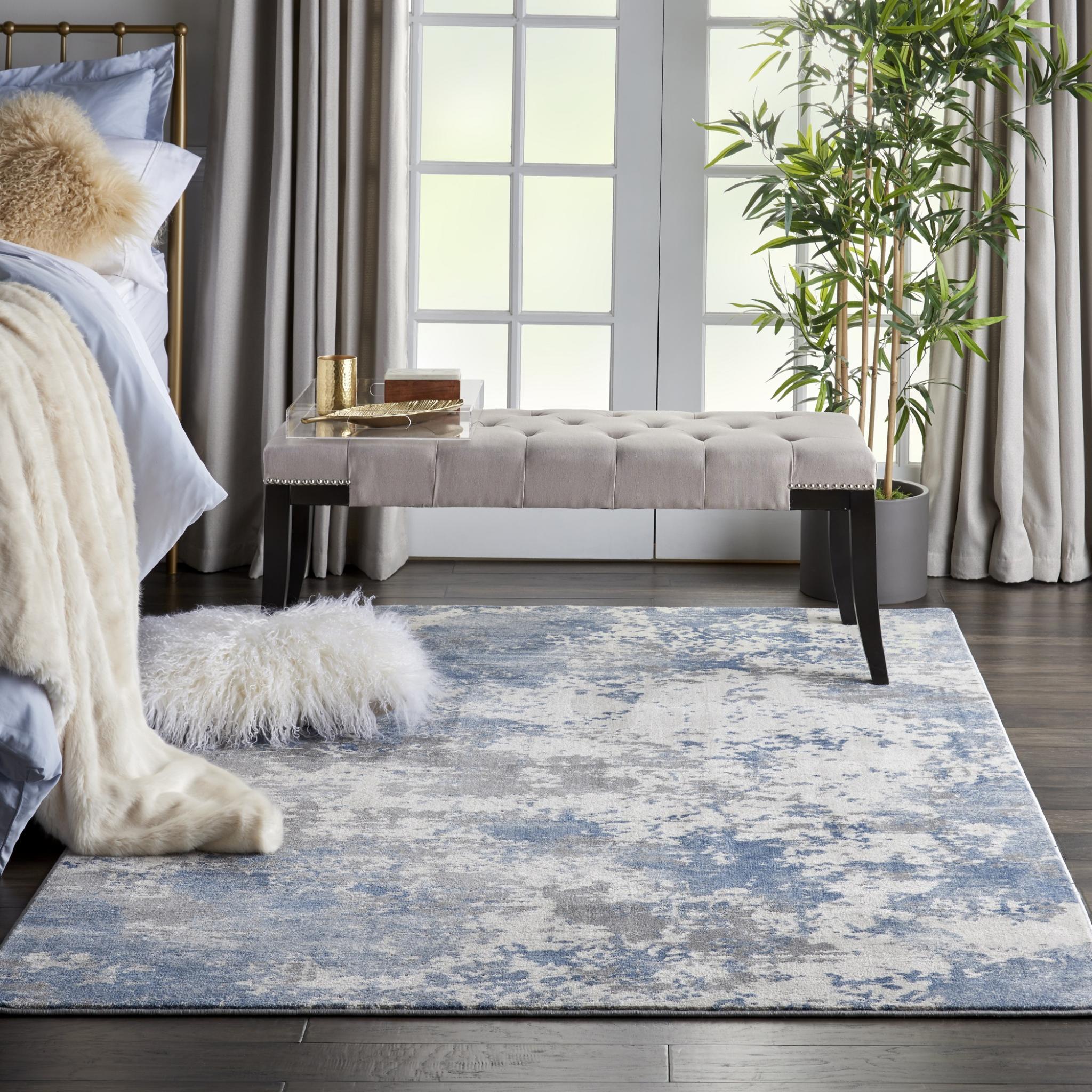 Rustic Textures RUS08 Modern Abstract Rug in Ivory Grey Blue Medium 120x180 cm (4'x5'11'')