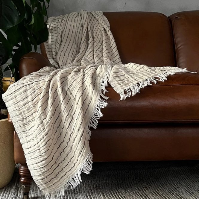 Alice Iron Grey Stripe Plaid Throw
