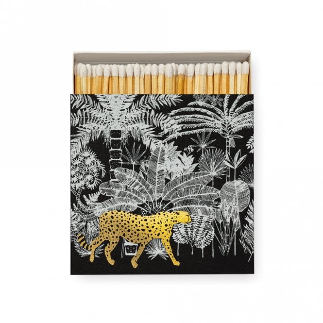 Cheetah in Jungle Black Square Matchbox
