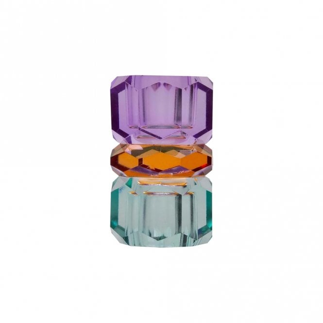 Mint, Brown & Violet Crystal Glass Candle Holder