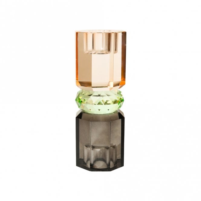 Peach, Green & Smoked Grey Crystal Glass Tiered Candle Holder