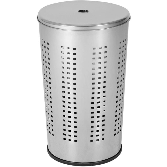 Axentia 282780 NEW Compact Chromed Metal Laundry Bin Basket with Lid 50L Silver