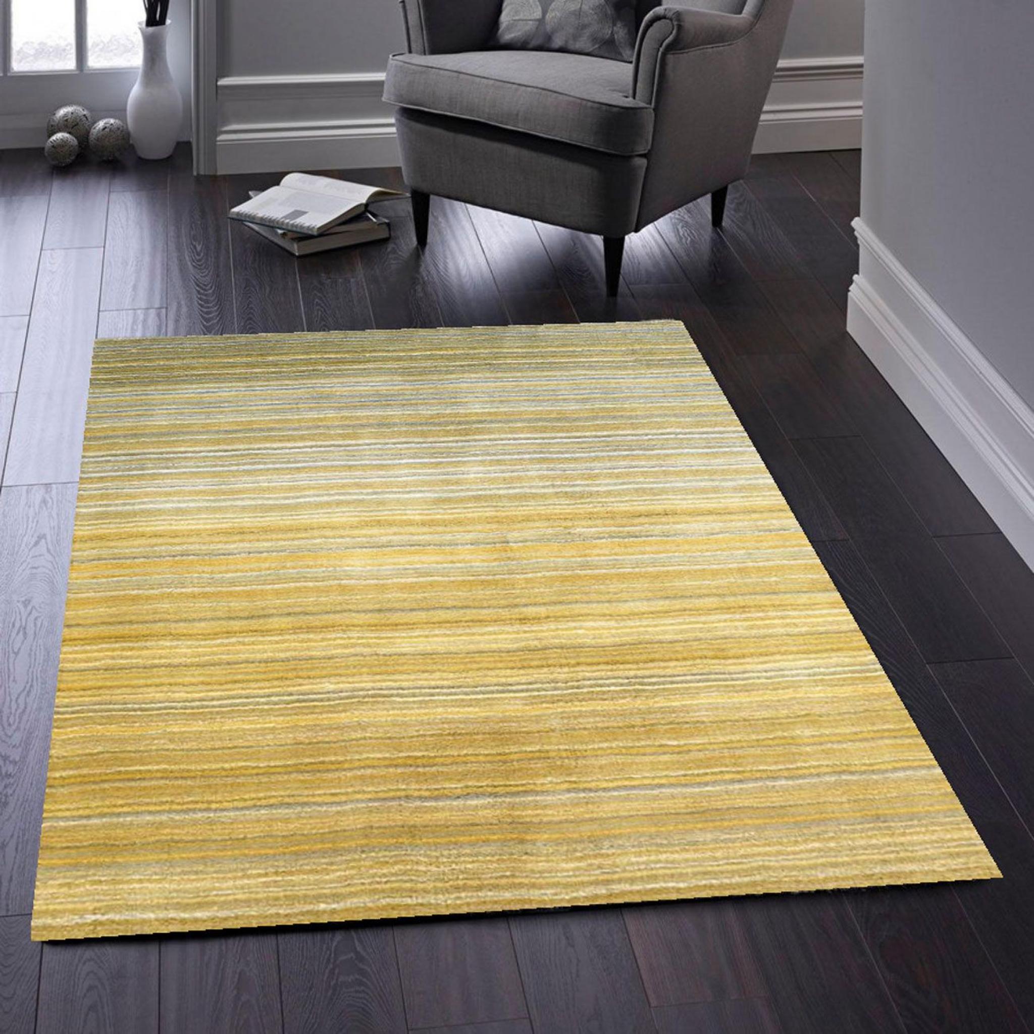 Origins Fine Stripes Hand Loom Woven Wool Rug Halway in Ochre 80x150cm (2'6"x5'0")