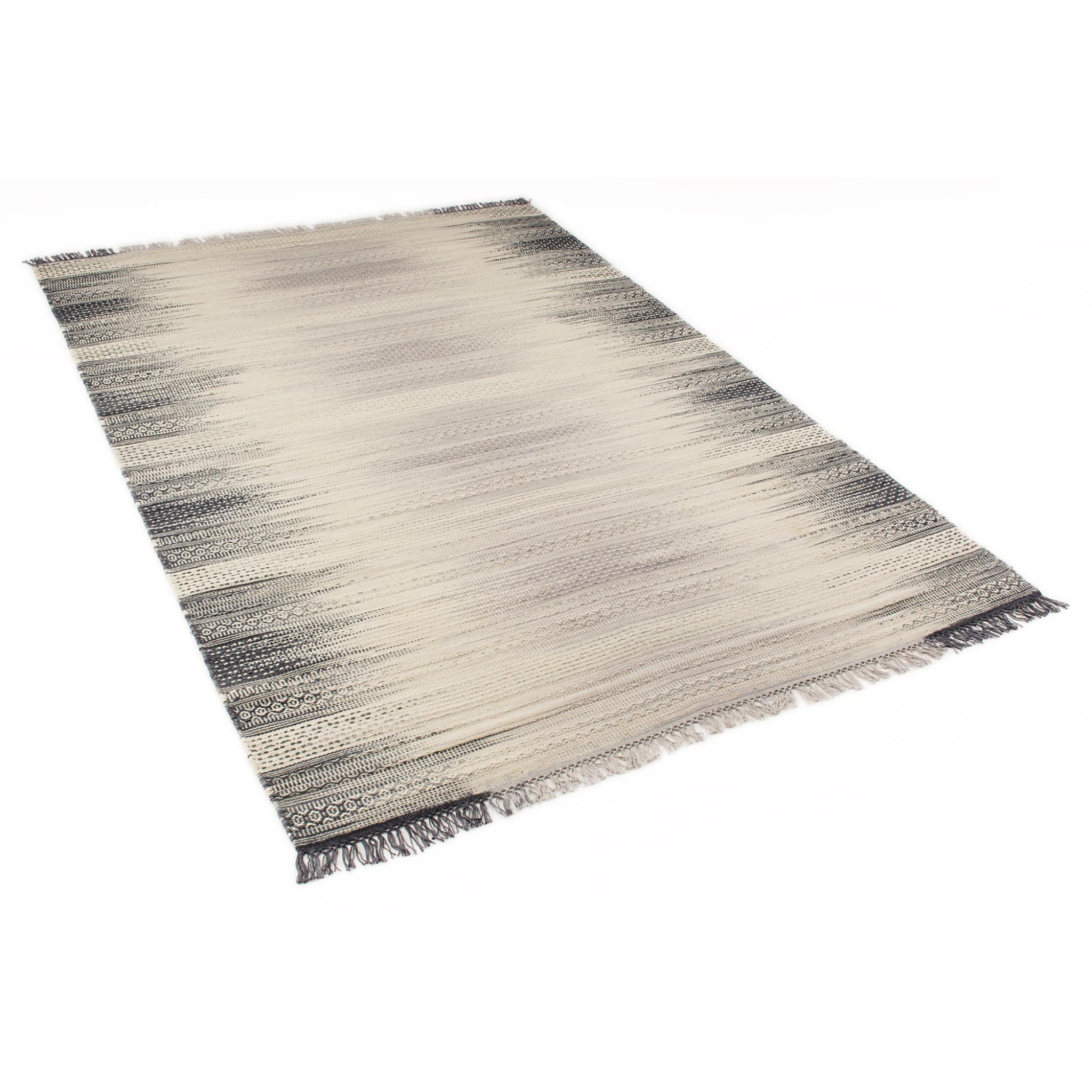 Fusion Hand Knotted Kilim Wool Fringed Rug in Smoke Grey Extra Large 200 x 290 cm