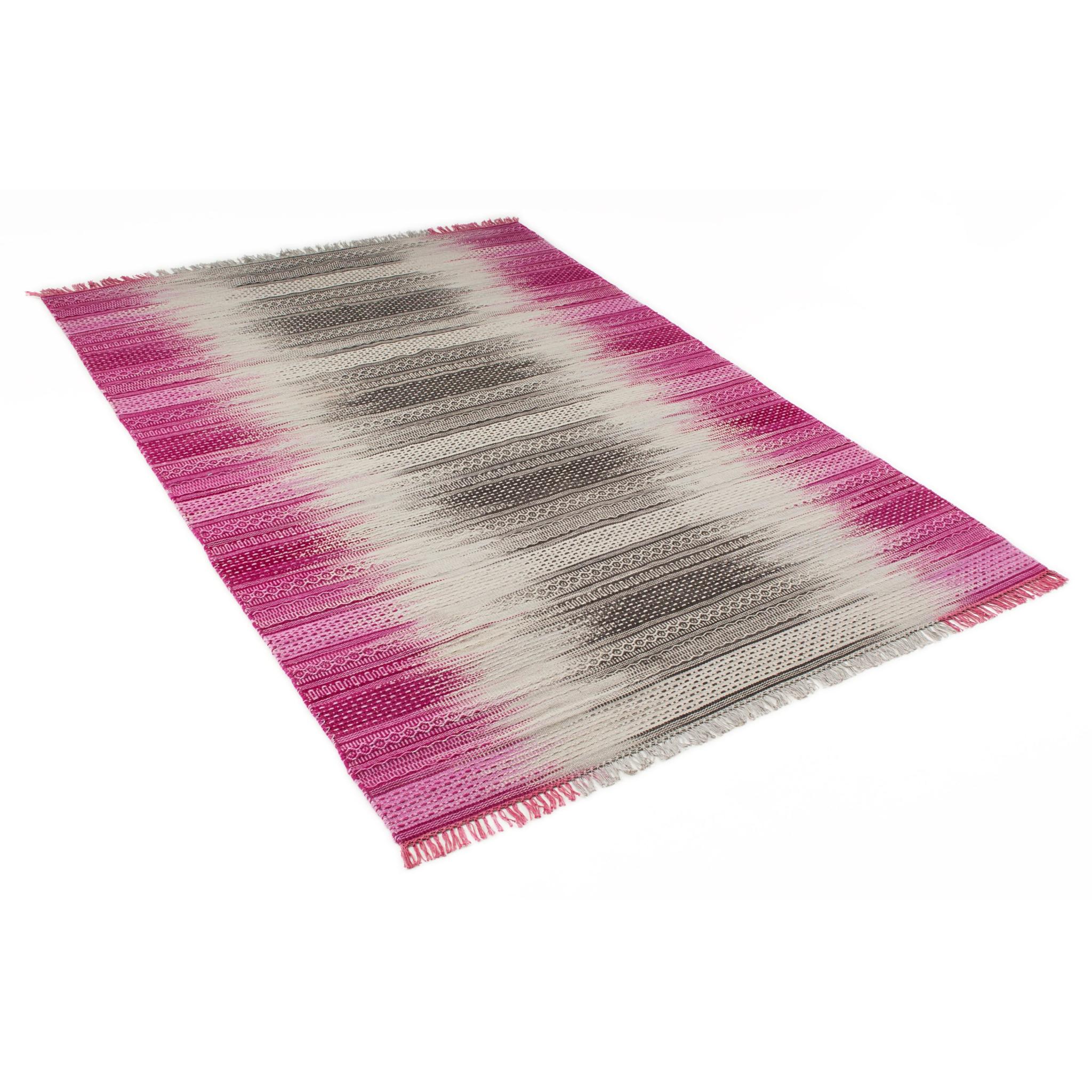Fusion Hand Knitted Kilim Wool Rug in Bright Fuschia Grey Extra Large 200 x 290 cm