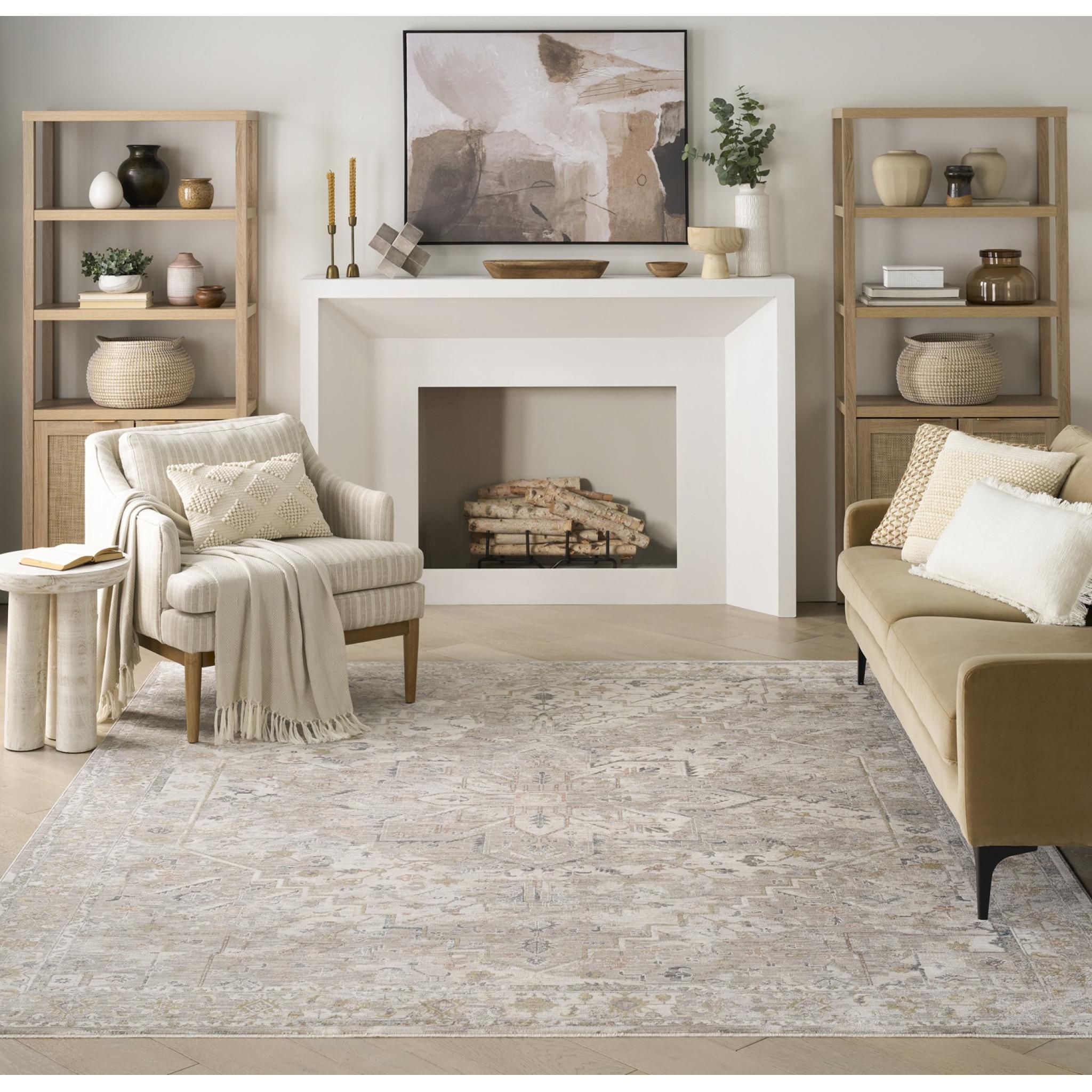 Antique Fusion ANF02 Traditional Abstract Fringed Bordered Medallion Ivory Multi Rug Large 160x239 cm (5'3"x7'10")