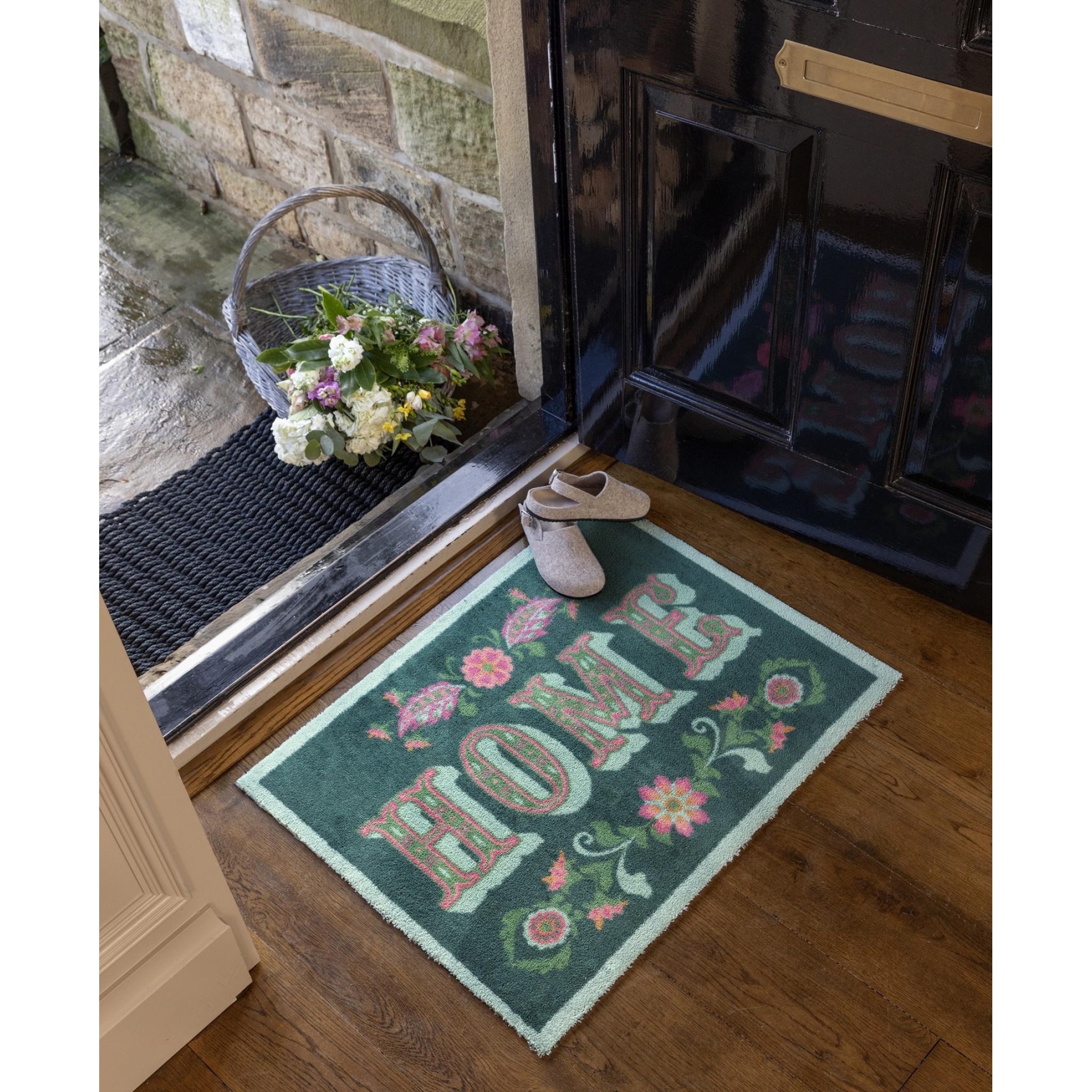 Homefolk Green Pink Washable Non Slip Soft Entryway Doormat in 65x85 cm