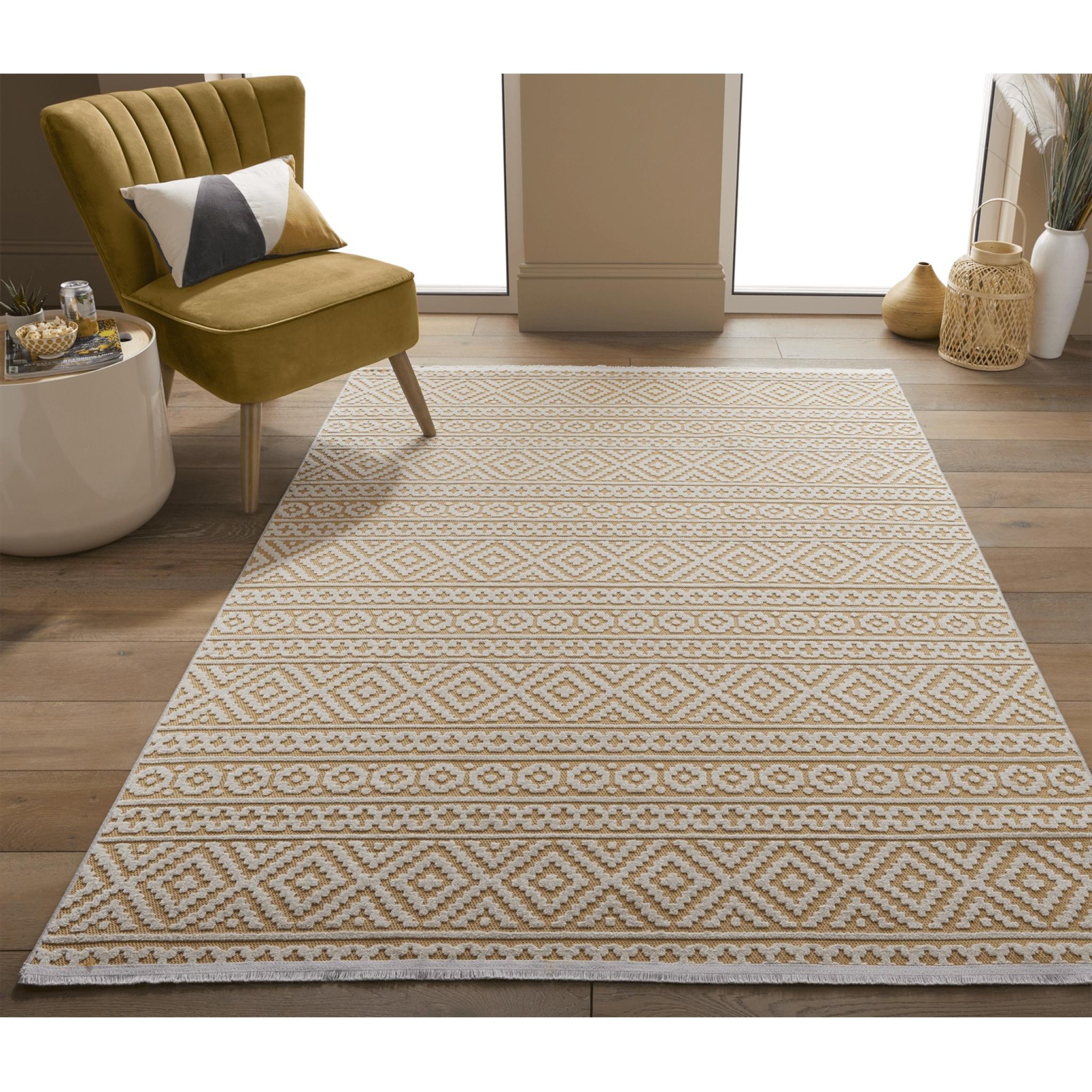 Jazz Indoor Outdoor Rug Garden Bedroom Living Room Patio Boho Flatweave Rug by Concept Looms JAZ06 Amber Large 160x220 cm (5'3"x7'6")