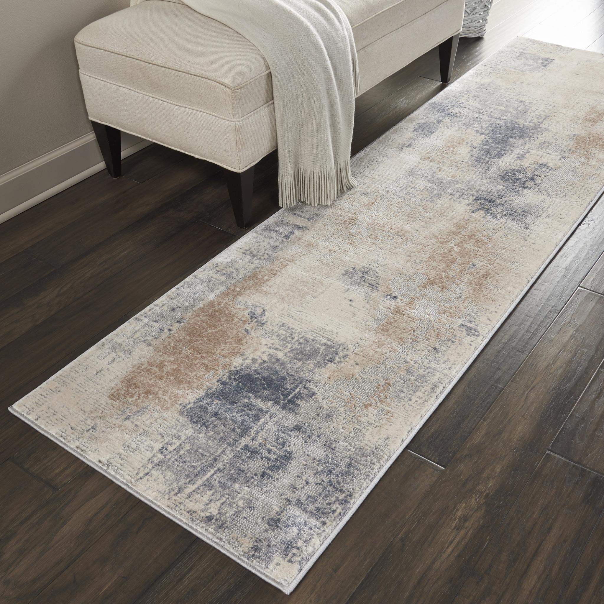 Rustic Textures RUS02 Modern Abstract Rug in Ivory Beige Grey Runner 66x236 cm (2'2''x7'6'')
