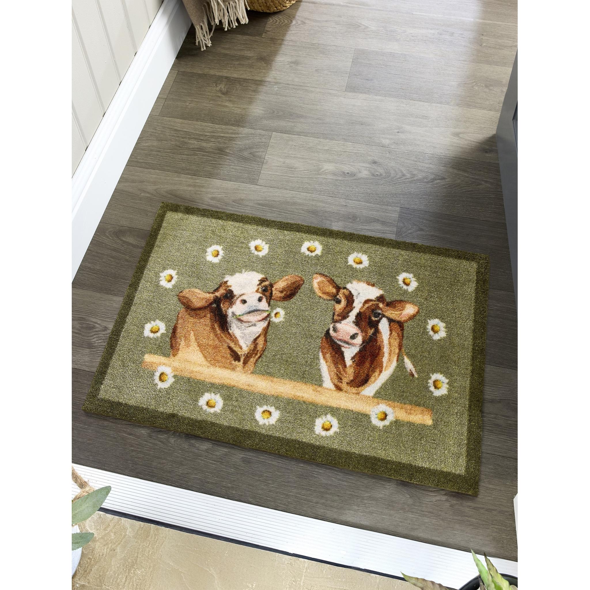 My Mat Nylon Indoor Pattern My Daisy Cow Green Washable Non-Slip Entrance Rug or Runner Small 50 x 75 cm (2'x2'5")