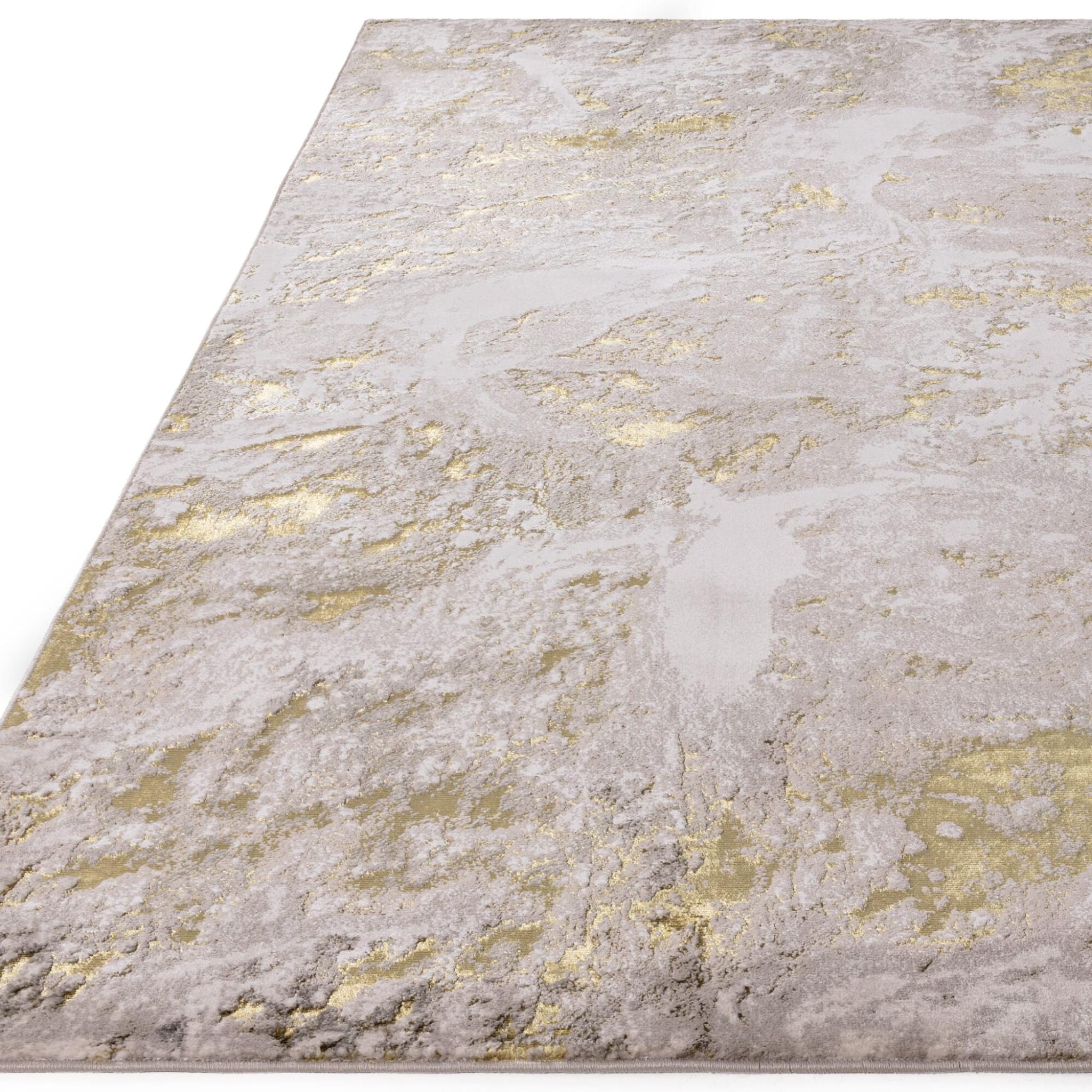 Aurora AU06 Lustre Gold Yellow Modern Shiny Abstract Marbled Pattern Rug 200x290cm (6'7"x9'6")