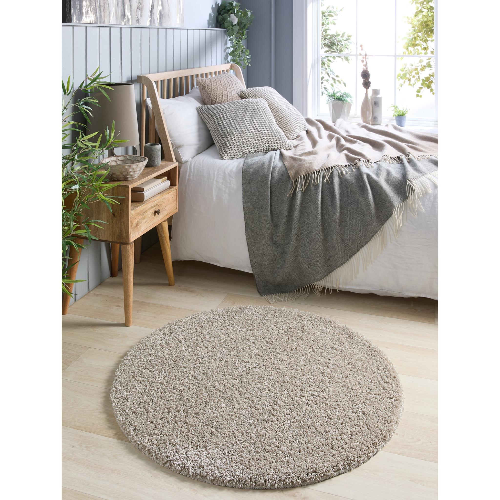 My Washable Shaggy Non-Slip Rug in Stone Round 100x100 cm (3'4"x3'4")