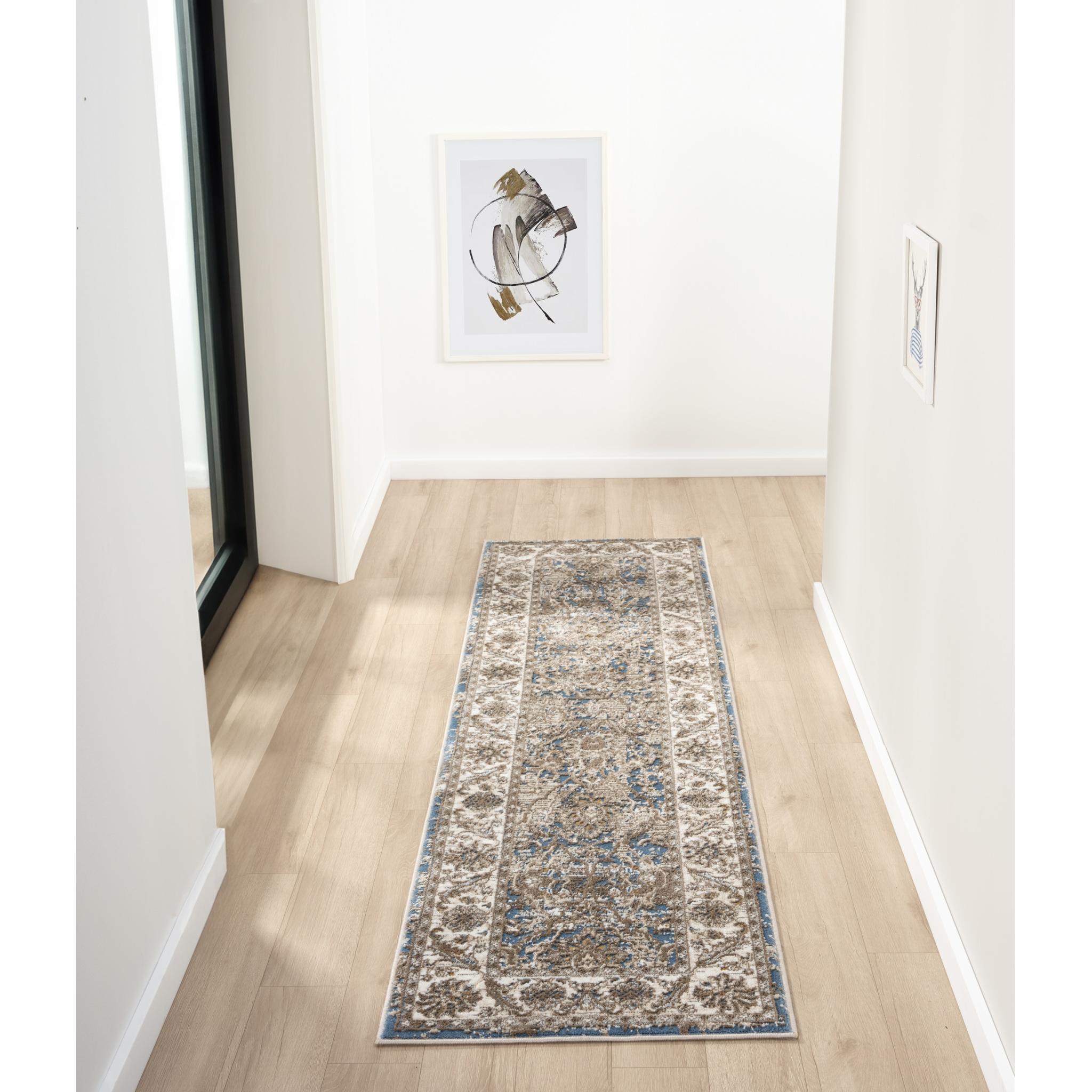 Vintage 553A2 Traditional Classic Bordered Blue Rug and Hallway Runner Runner 66x230 cm (2'5"x7'7")
