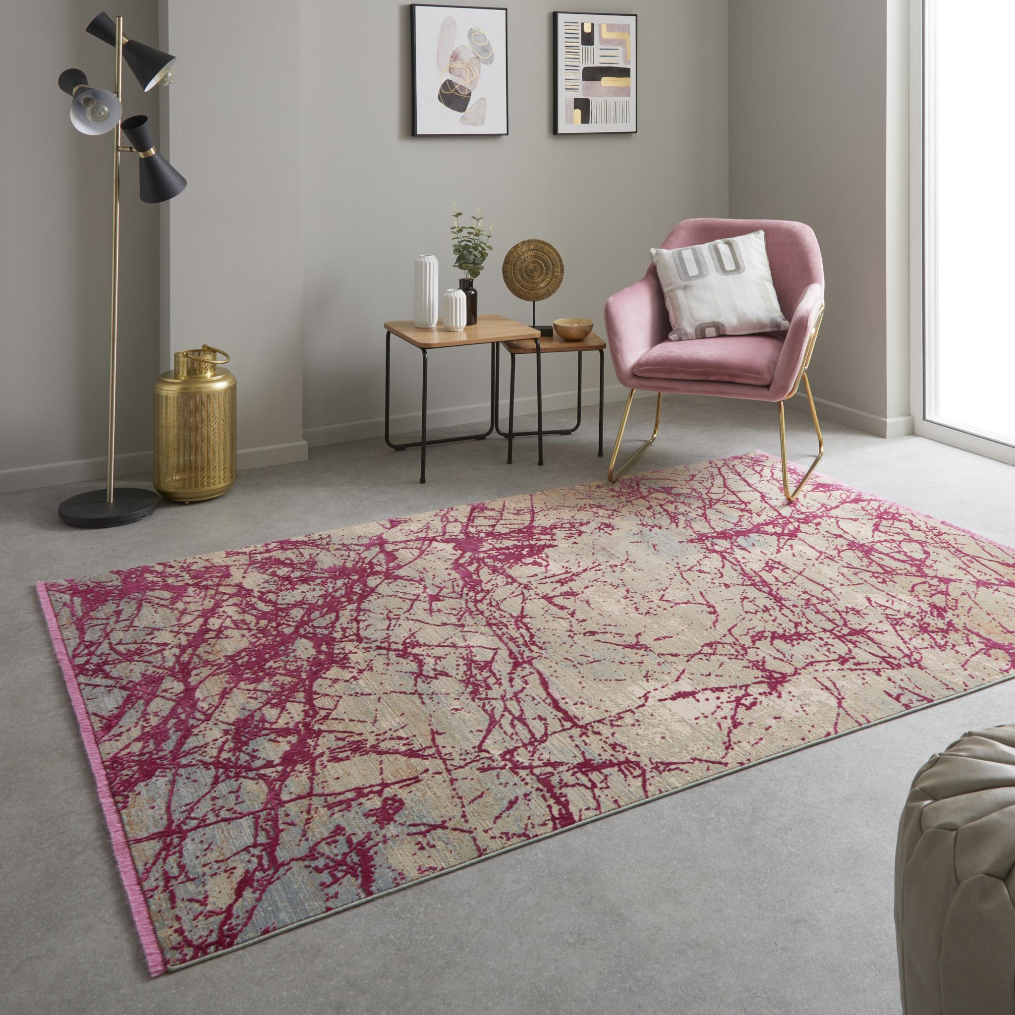 Emerald EMR101 Rug Modern Abstract Silky Rug in Pink Small 60x90 cm (2'x3')