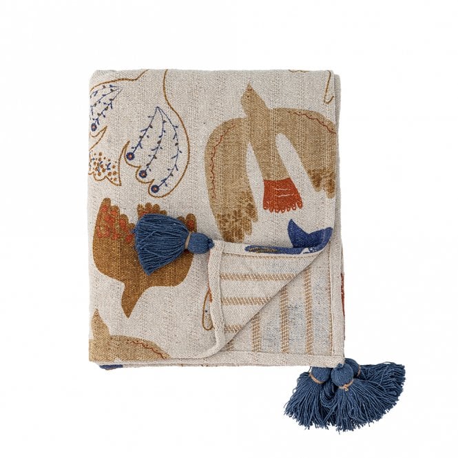 Anniversary Blue & Rust Bird Recycled Cotton Throw