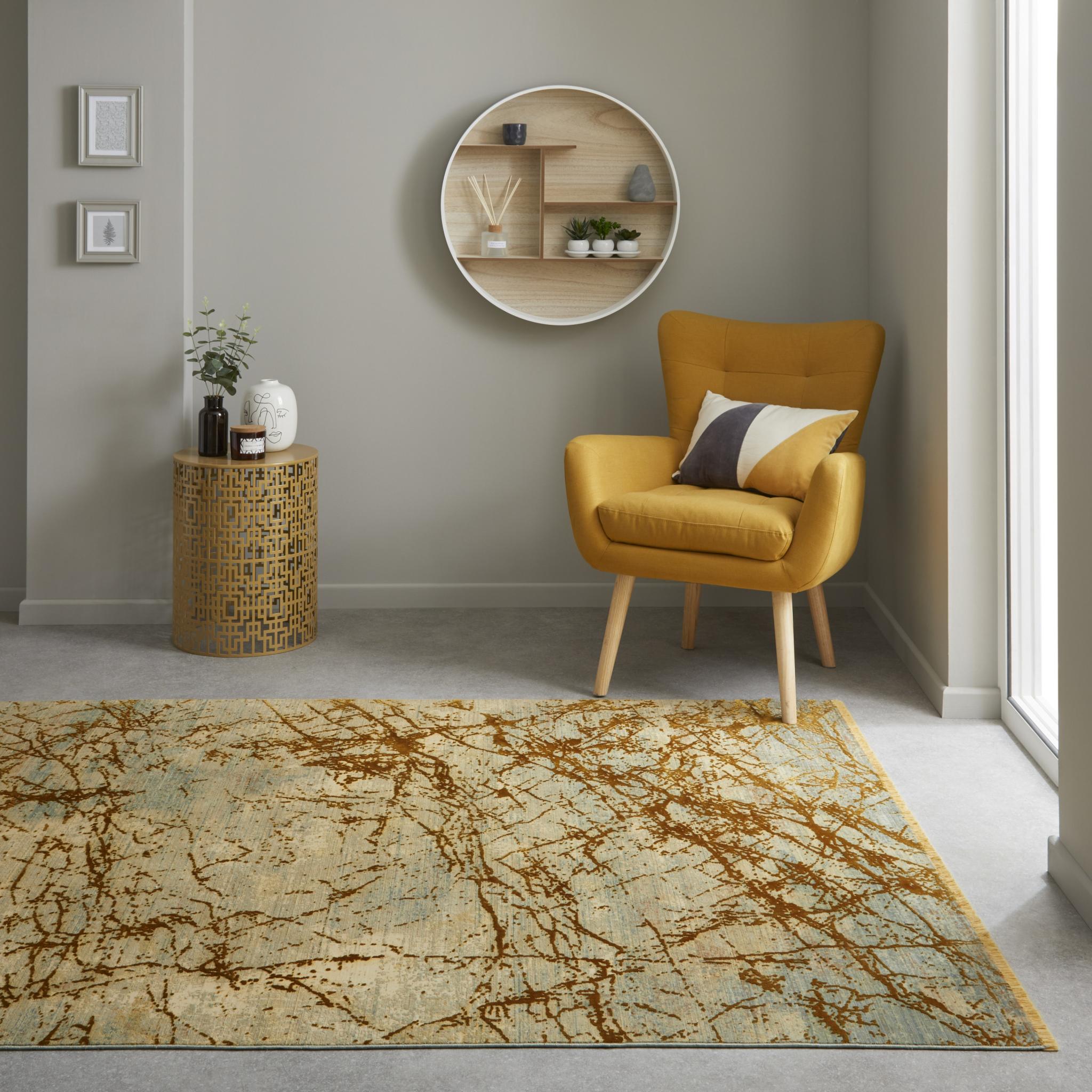 Emerald EMR101 Rug Modern Abstract Silky Rug in Yellow Small 60x90 cm (2'x3')