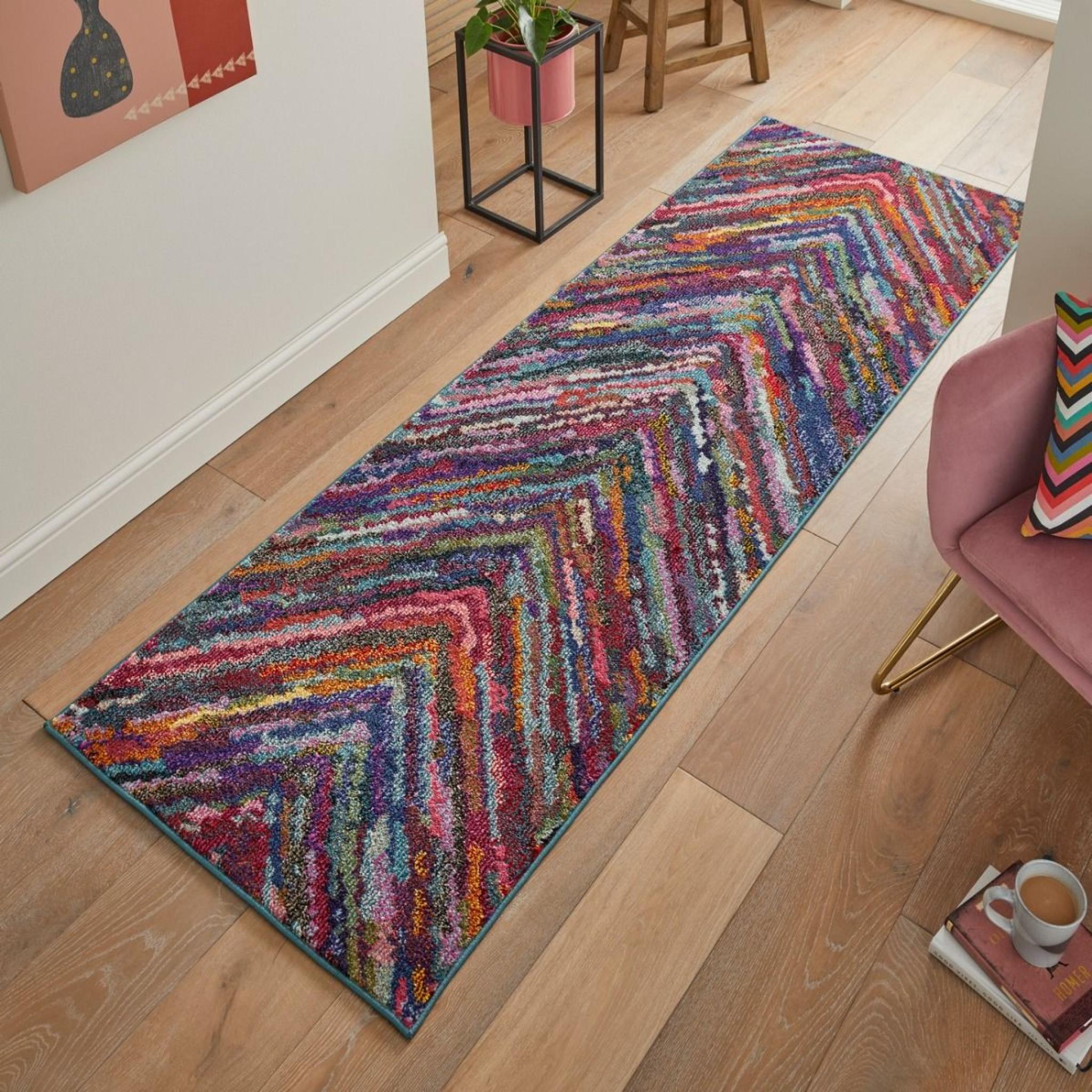 Carnaval CAR104 Vibrant Multi Colours Modern Chevron Rug by Concept Looms Runner 80x240 cm (2'7"x7'11")