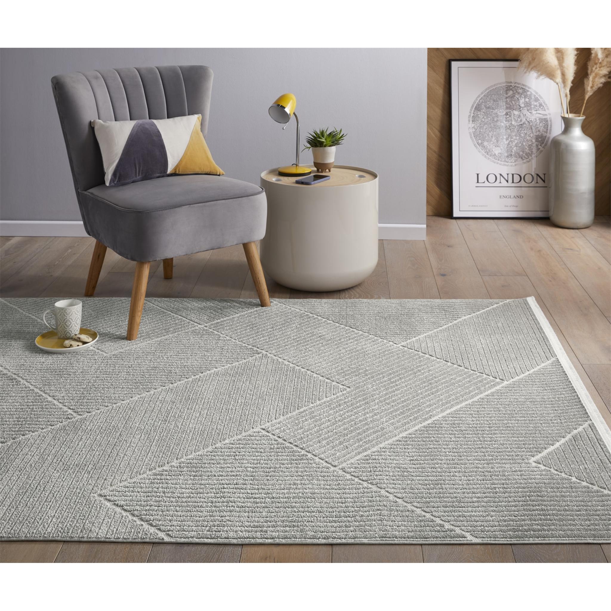 Jazz Indoor Outdoor Rug Garden Bedroom Living Room Patio Geometric Rug JAZ17 Silver Large 160x220 cm (5'3"x7'6")