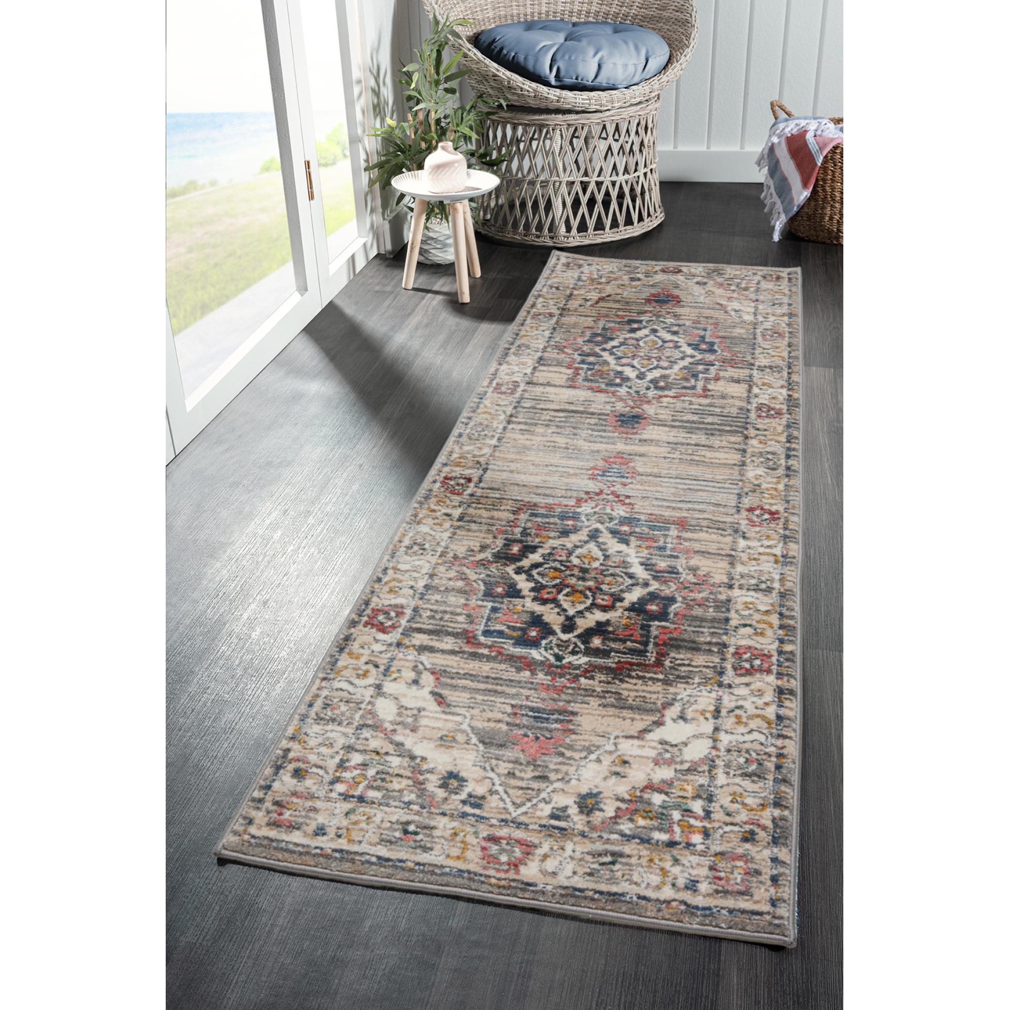 Nova Leona Grey Rug Modern Distressed Traditional Persian Rug and Hallway Runner 66x220 cm (2'5''x7'3'') Runner