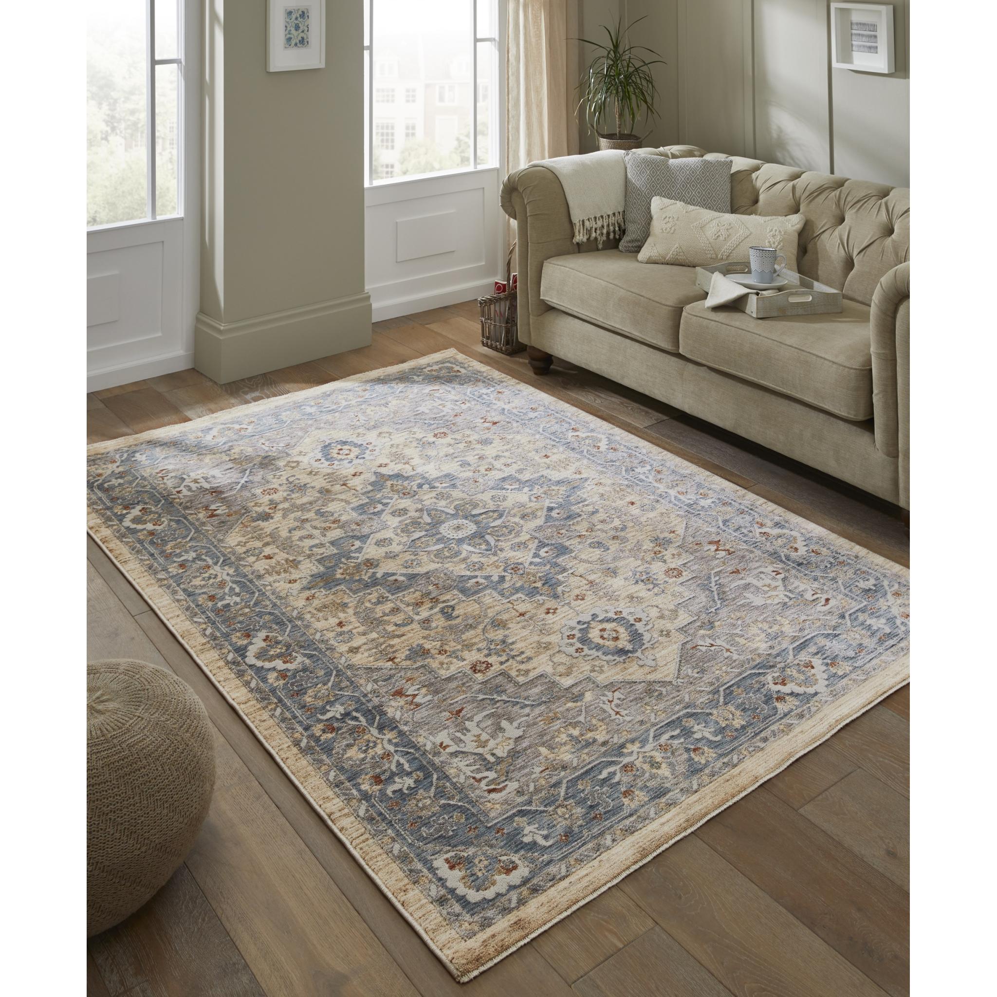 Legacy LEG07 Traditional Oriental Medallion Bordered Classic Rug in Blue Cream Medium 120x180 cm (4'x6')