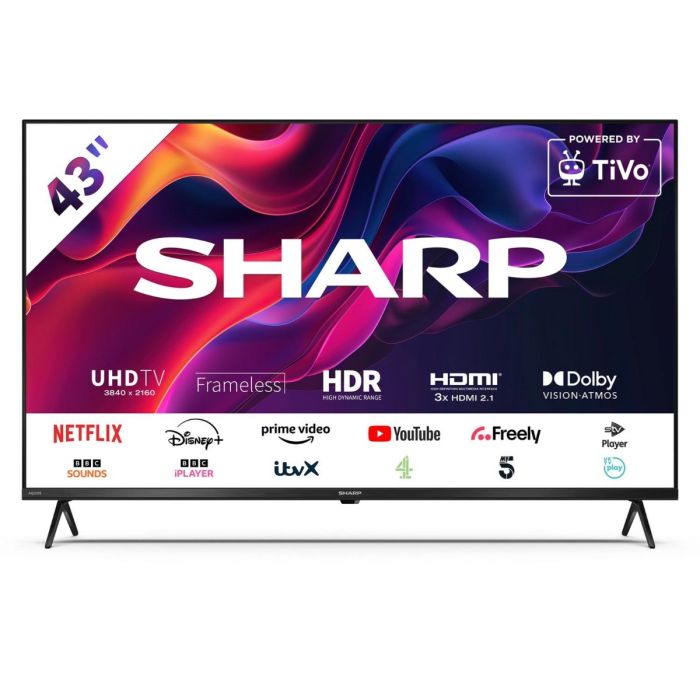 Sharp 4T-C43GK4245KB 43 Inch Frameless Smart TV TiVo 4K UHD LED Dolby Audio