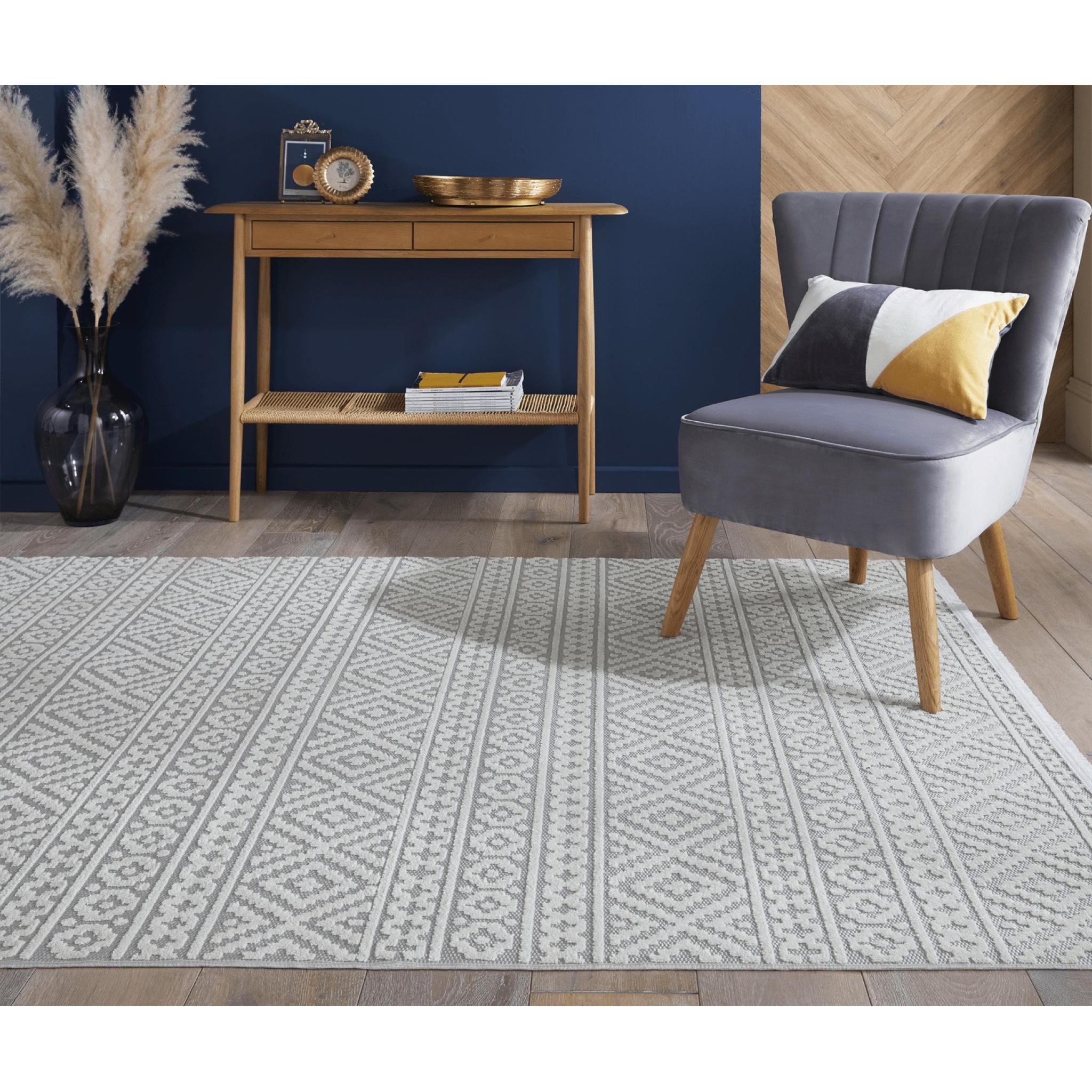 Jazz Indoor Outdoor Rug Garden Bedroom Living Room Patio Boho Flatweave Rug by Concept Looms JAZ04 Silver Large 160x220 cm (5'3"x7'6")