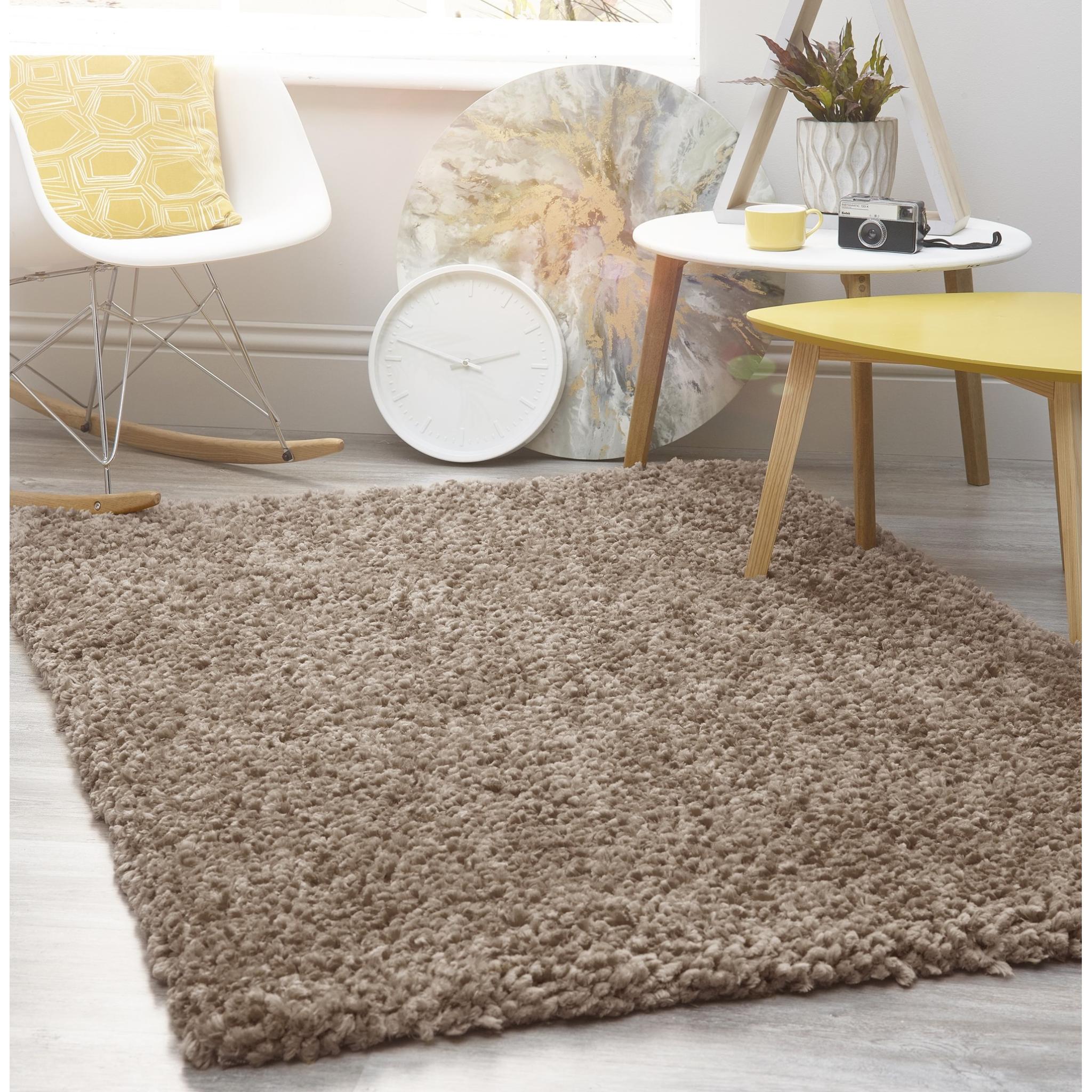Origins Portland Modern Plain High Pile Super Soft Fluffy Shaggy Rug in Natural Brown X-Small 60x110 cm (2'x3'7")