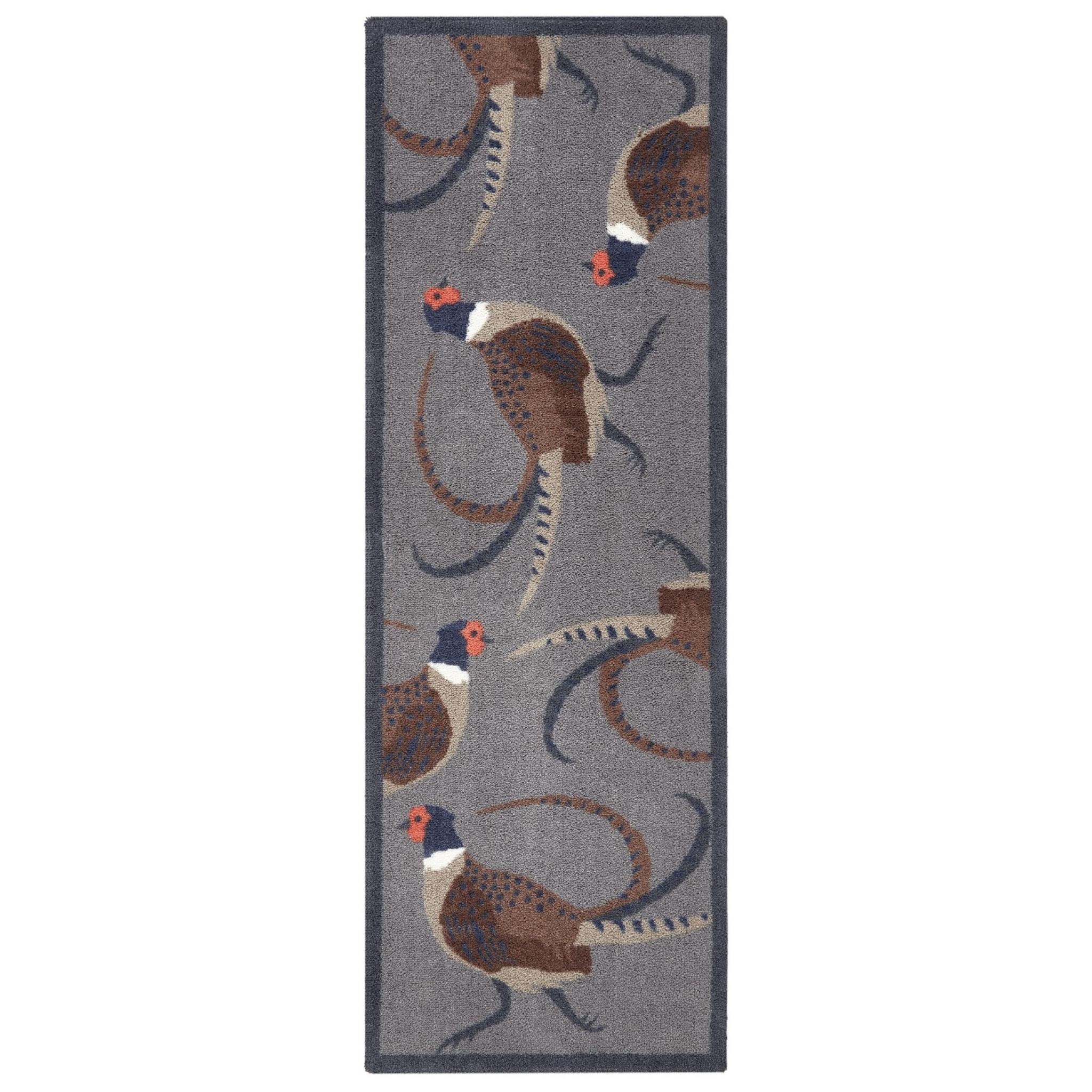 My Mat Nylon Indoor Pattern My Pheasant Blue Grey Washable Non-Slip Rug Runner 50 x 150 cm (2'x5')