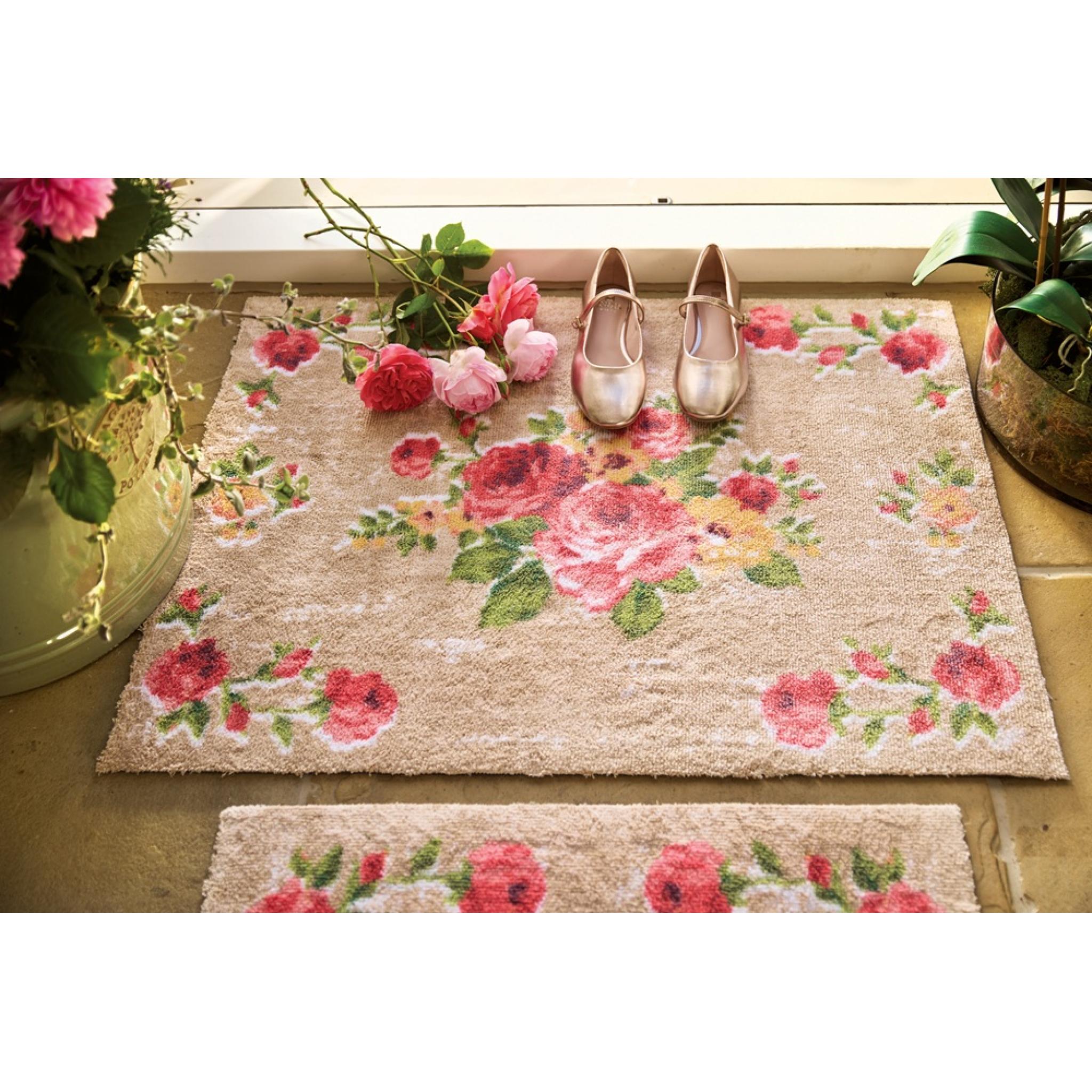 Hug Rug Vintage Rose Floral Soft Beige Home Entryway Doormat Rug 65x85 cm (2'1"x2'9")